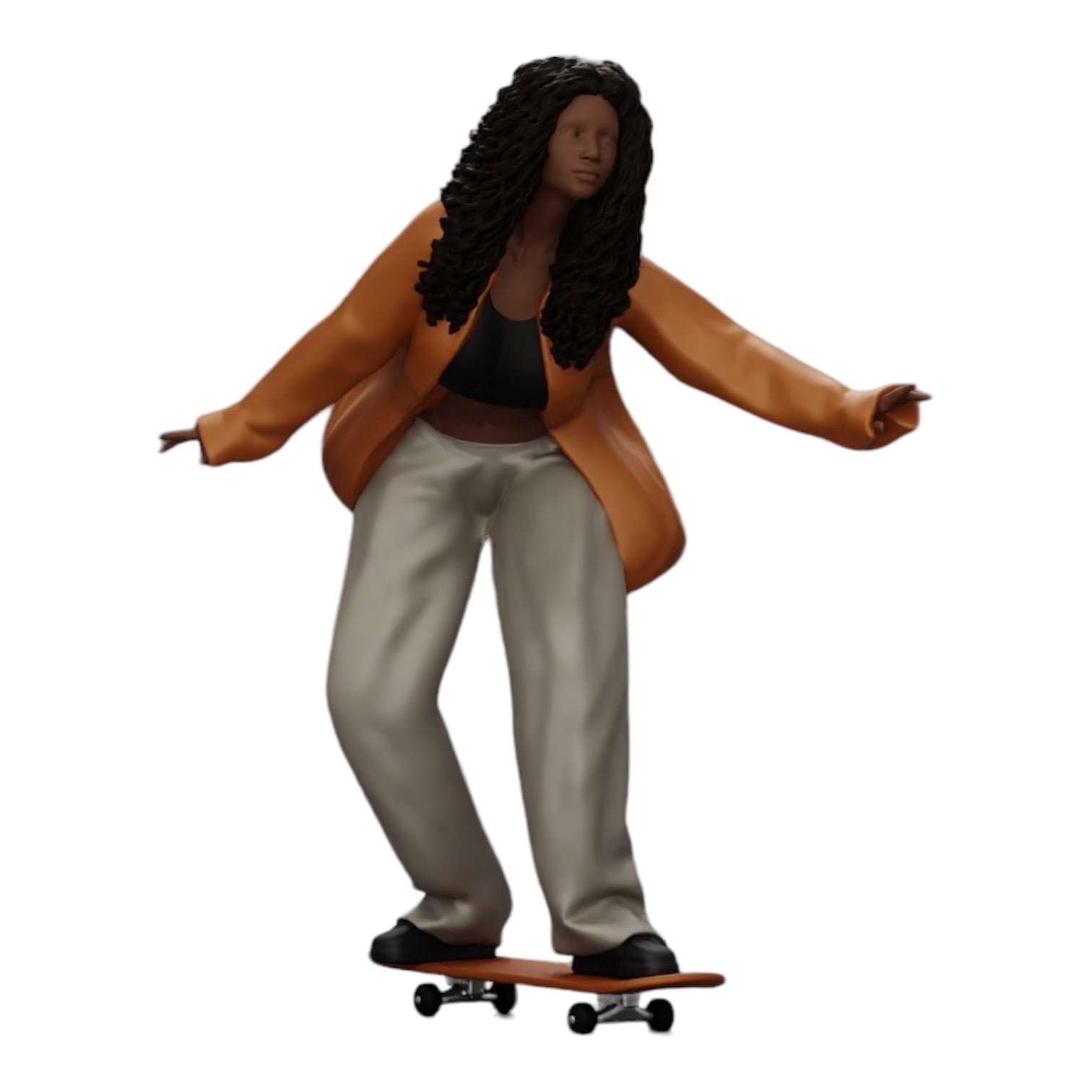 Diorama model building product photo 0: Girl with curly hair riding a skateboard (Ref No. A16)