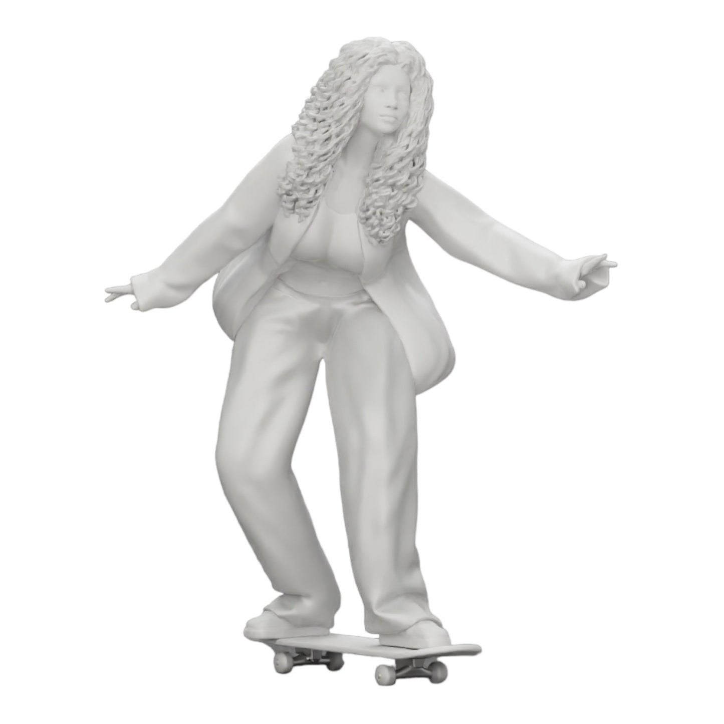 Diorama modelářství produktová fotografie 0: Dívka s kudrnatými vlasy jezdí na skateboardu (Ref č. A16)