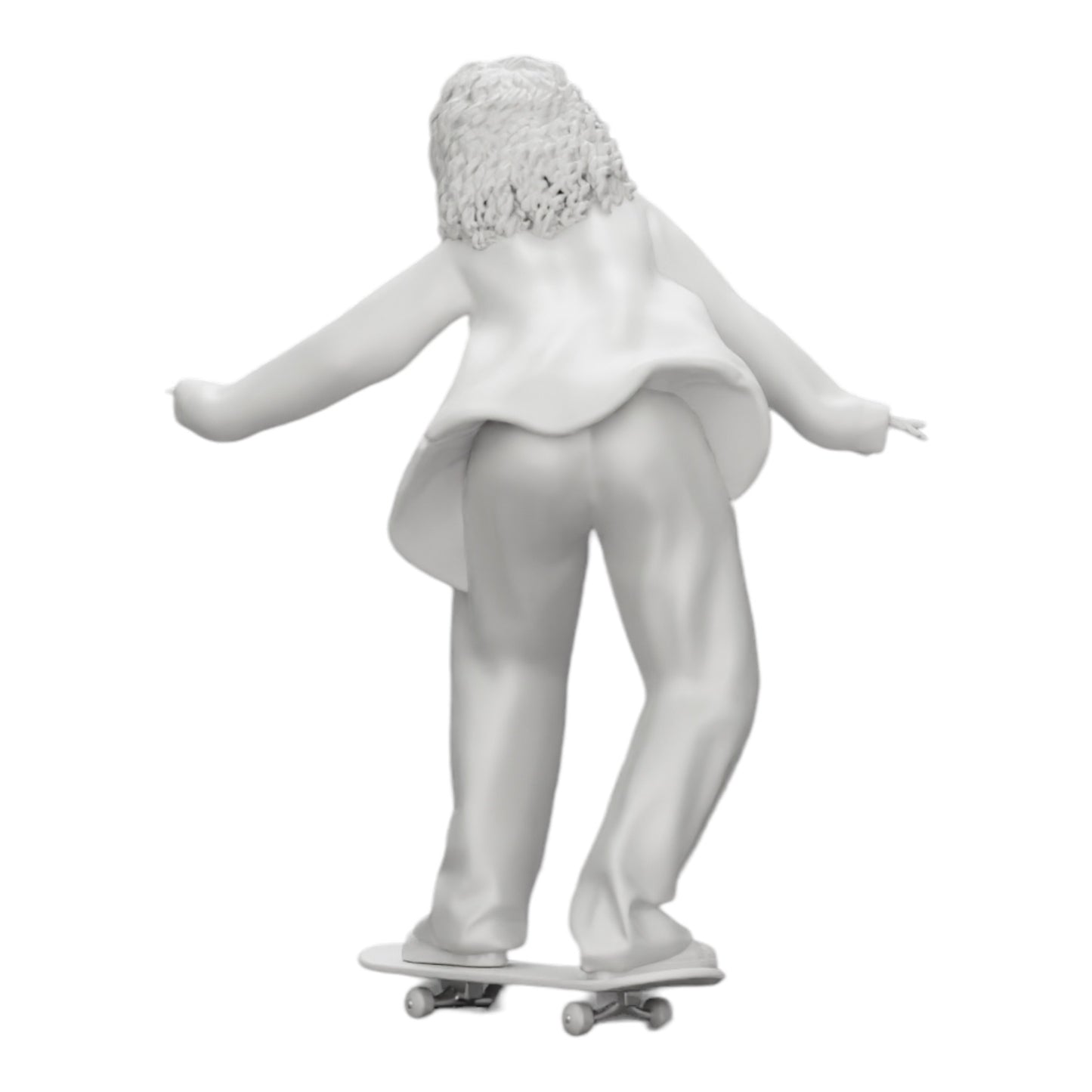 Diorama modelářství produktová fotografie 0: Dívka s kudrnatými vlasy jezdí na skateboardu (Ref č. A16)