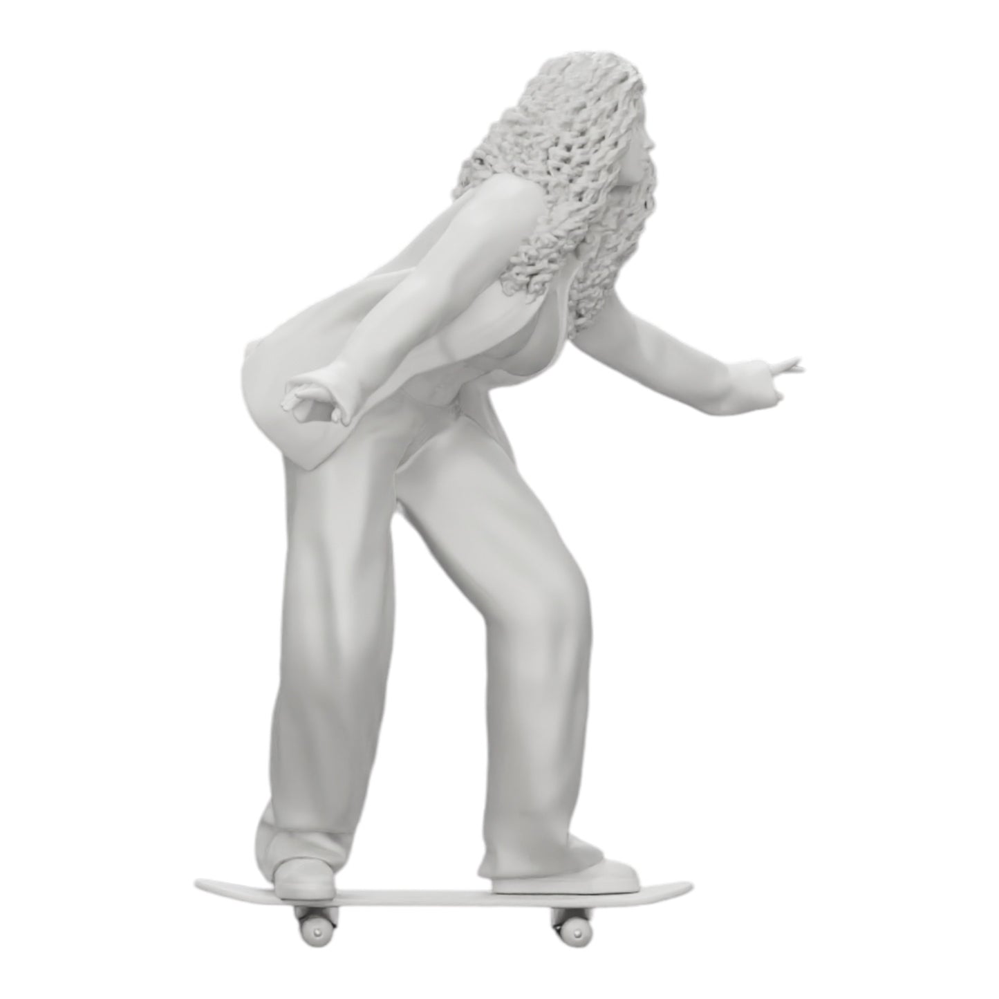 Diorama modelářství produktová fotografie 0: Dívka s kudrnatými vlasy jezdí na skateboardu (Ref č. A16)