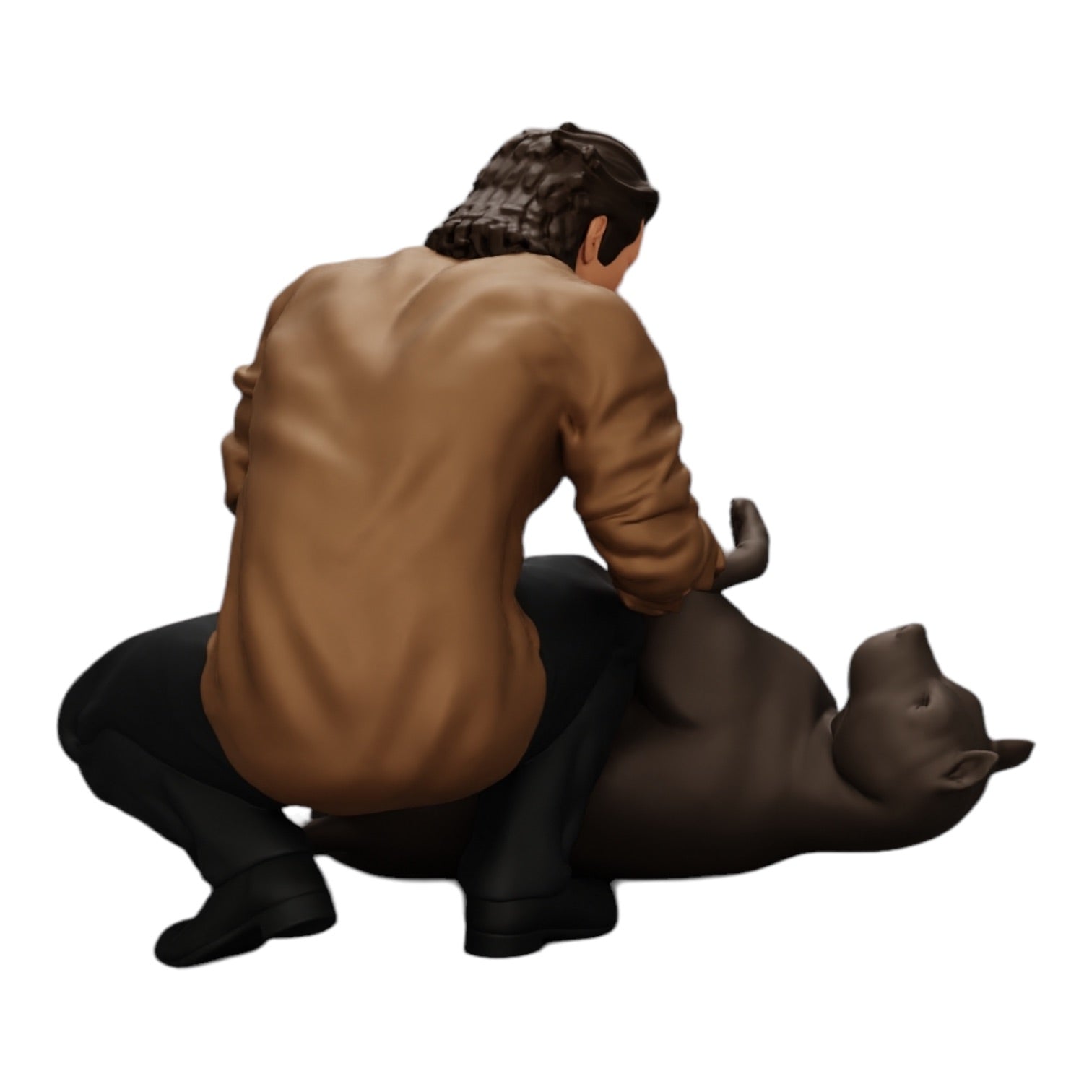 Diorama model building product photo 0: Kneeling man petting his lying dog (Ref No. A20)