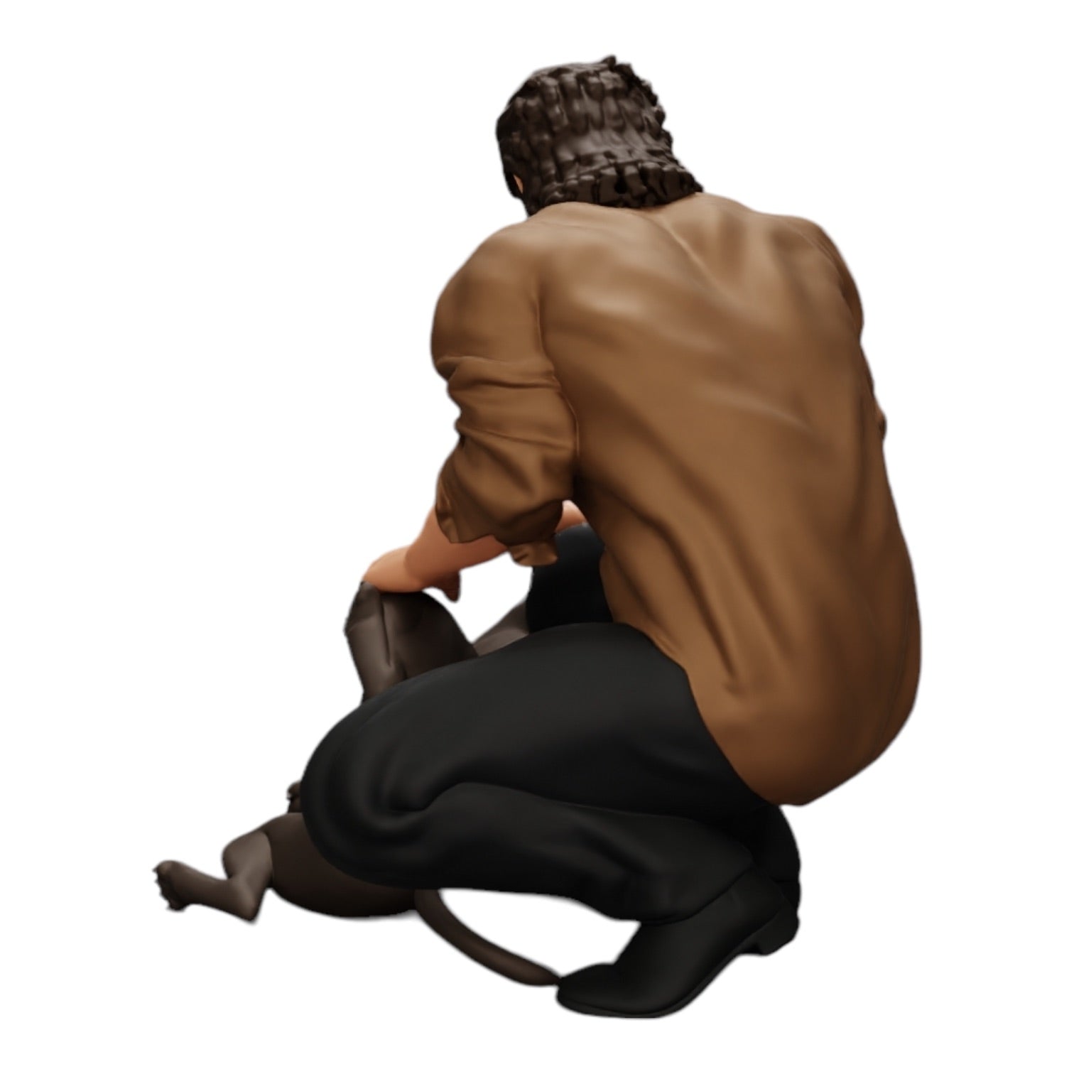 Diorama model building product photo 0: Kneeling man petting his lying dog (Ref No. A20)