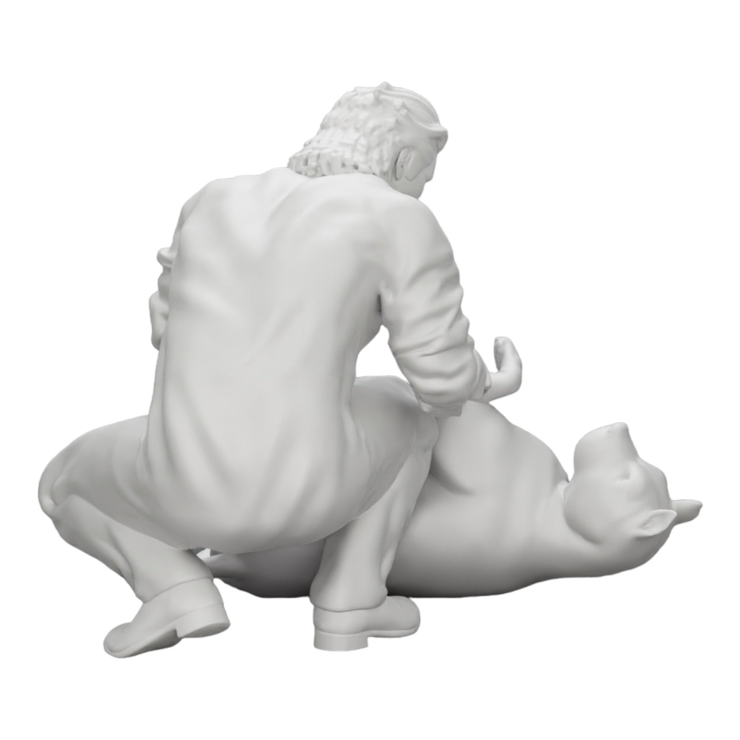 Diorama model building product photo 0: Kneeling man petting his lying dog (Ref No. A20)