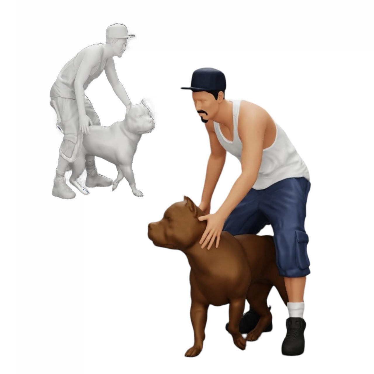 Diorama modelářství produktová fotografie 0: Gangster-Homie v čepici s pitbullem (Ref č. A22)
