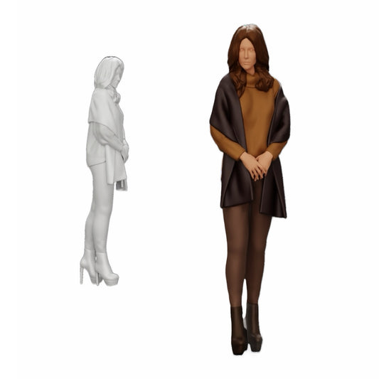 Diorama model building product photo 0: Woman in the cold wearing a scarf and high-heeled shoes (Ref No. A26)