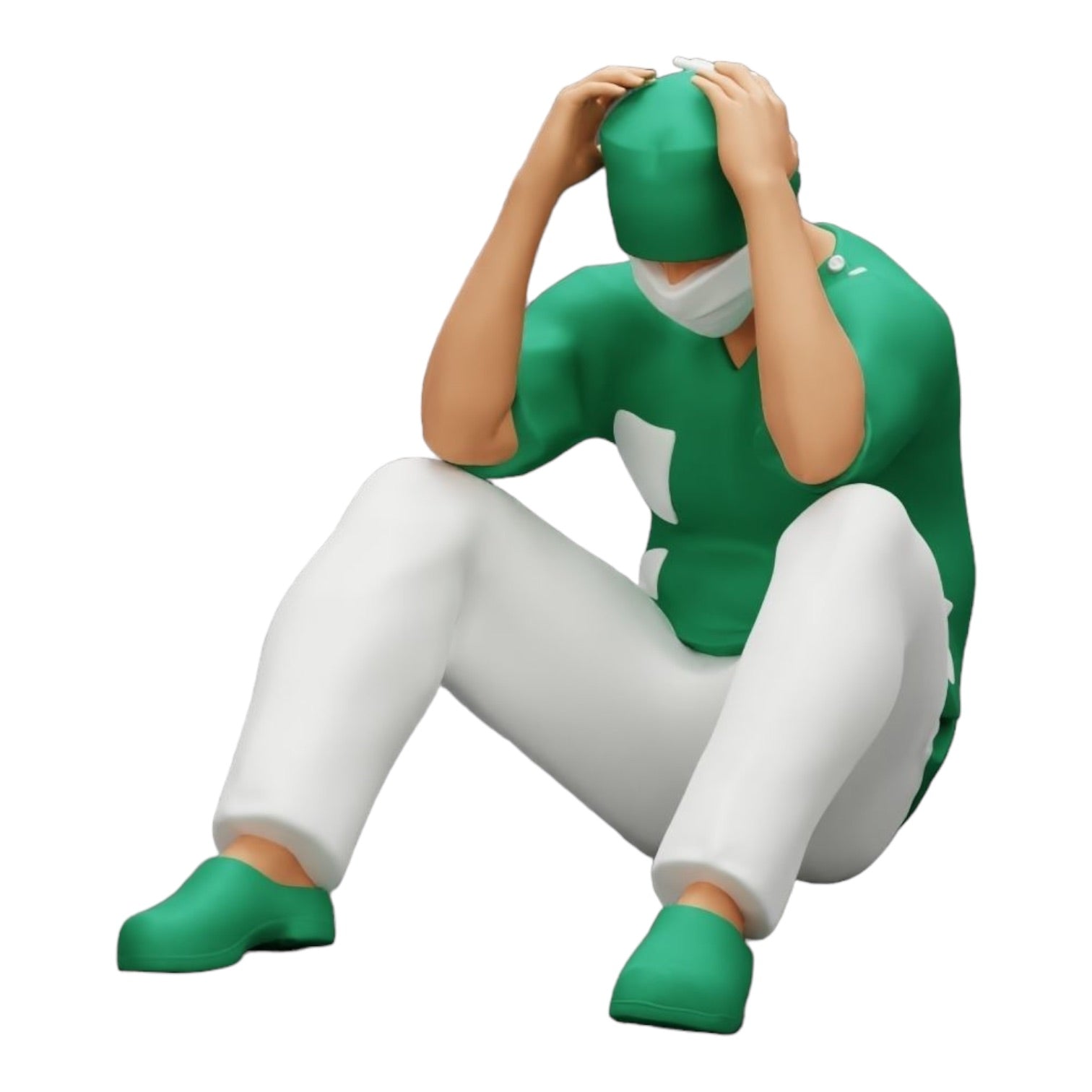 Diorama Modellbau Produktfoto 0: Nachdenklicher Chirurg nach gescheitertem Eingriff sitzt am Boden (Ref Nr. A31)