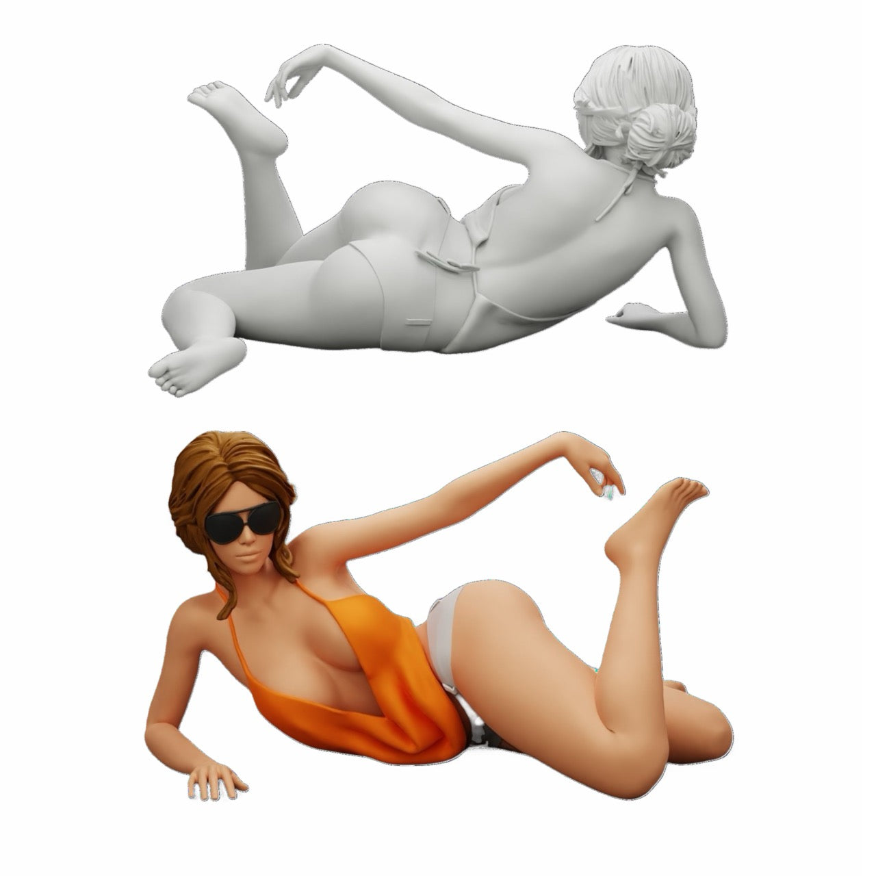 Modelo de diorama foto de produto 0: Rapariga sexy com óculos de sol e biquíni na praia (Ref Nr. A33)