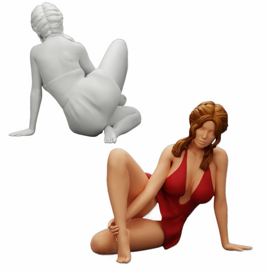 Imagem do produto de diorama: Mulher atraente sentada relaxadamente em posição de cócoras (Ref. Nr. A34)