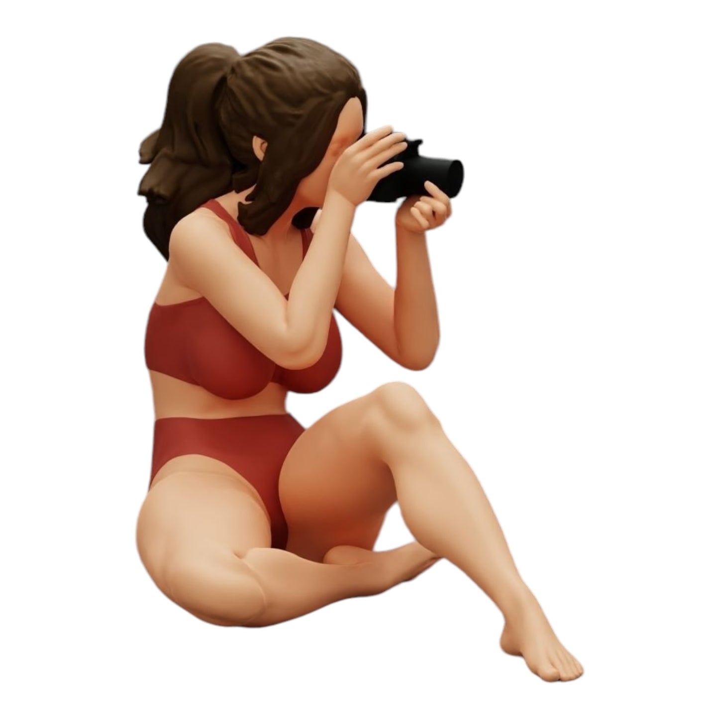 Diorama modelářství produktová fotografie 0: Fotografka v bikinách sedí a drží kameru (Ref č. A35)