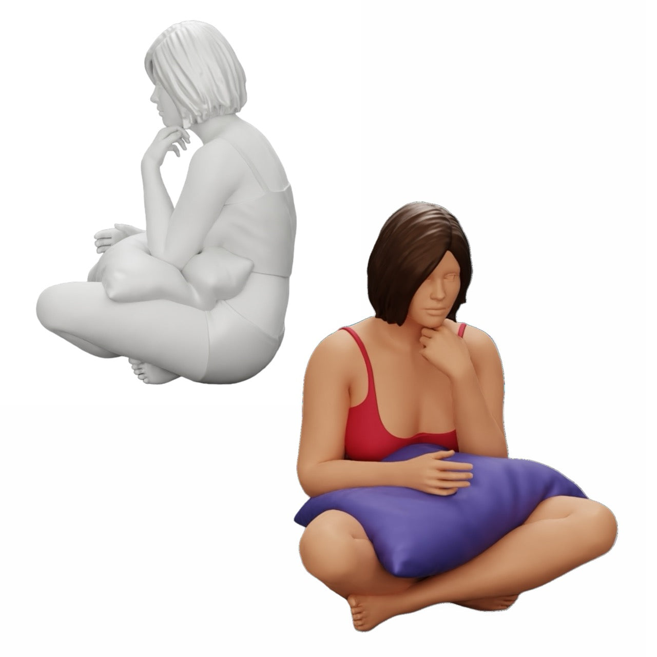 Imagem do produto de diorama: Menina sentada em frente à televisão com almofadas nas pernas (Ref. Nr. A36)