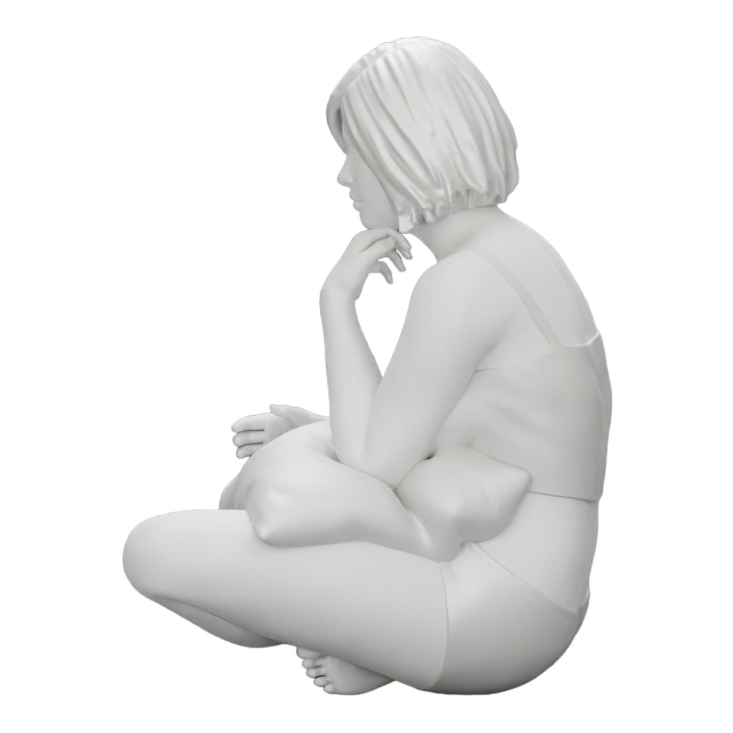 Imagem do produto de diorama: Menina sentada em frente à televisão com almofadas nas pernas (Ref. Nr. A36)