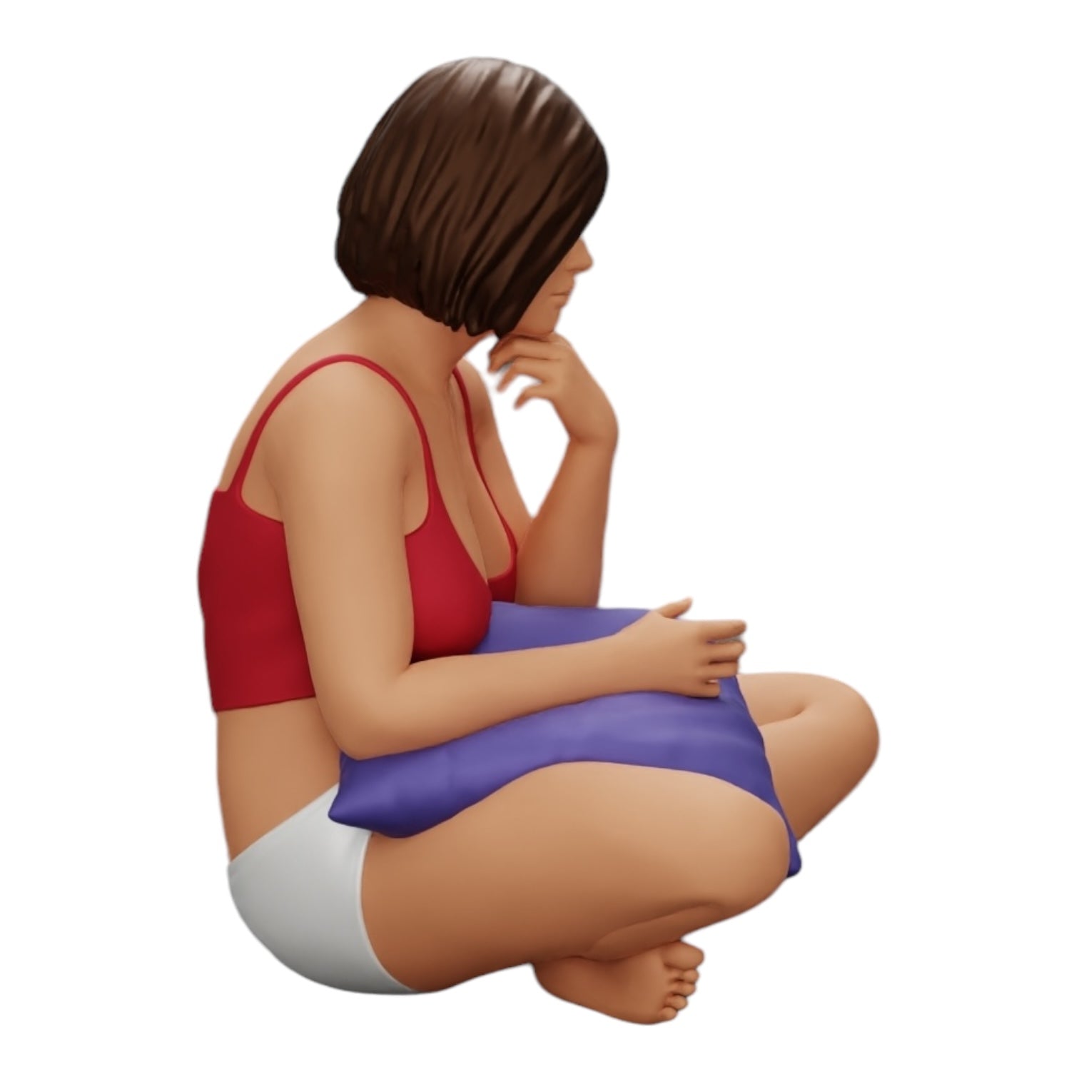 Diorama model building product photo 0: Girl sitting in front of the TV with pillows on her legs (Ref No. A36)