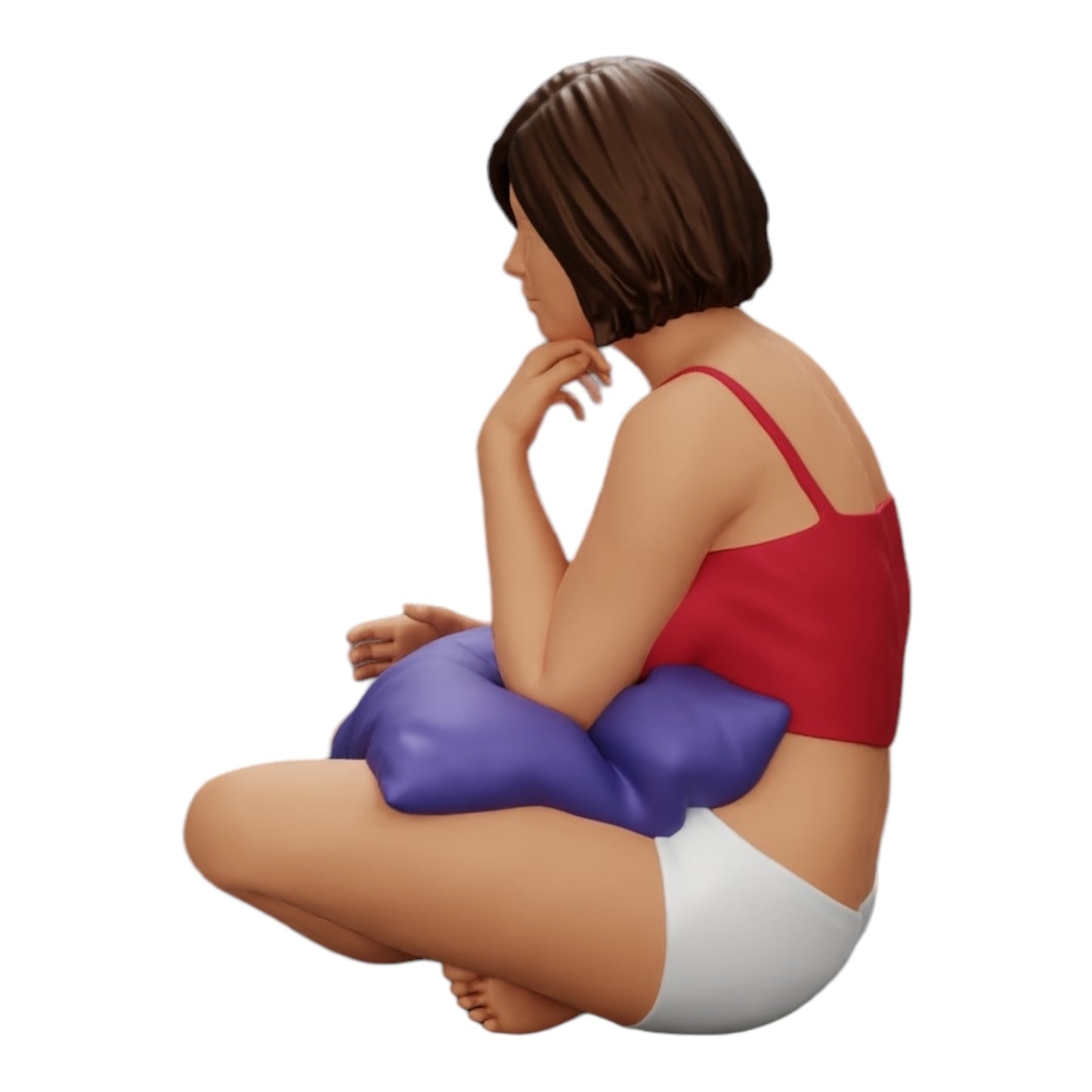 Imagem do produto de diorama: Menina sentada em frente à televisão com almofadas nas pernas (Ref. Nr. A36)