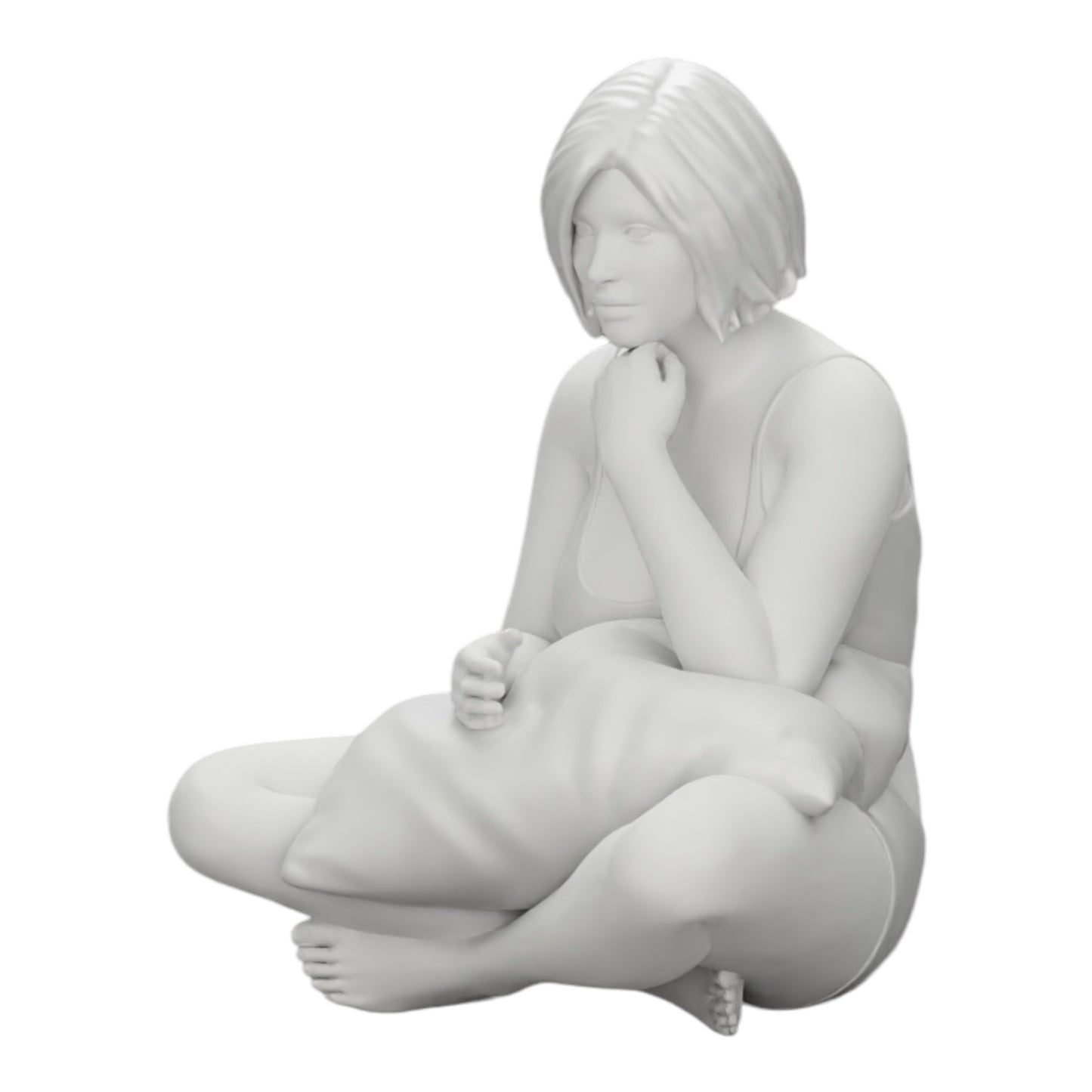 Imagem do produto de diorama: Menina sentada em frente à televisão com almofadas nas pernas (Ref. Nr. A36)
