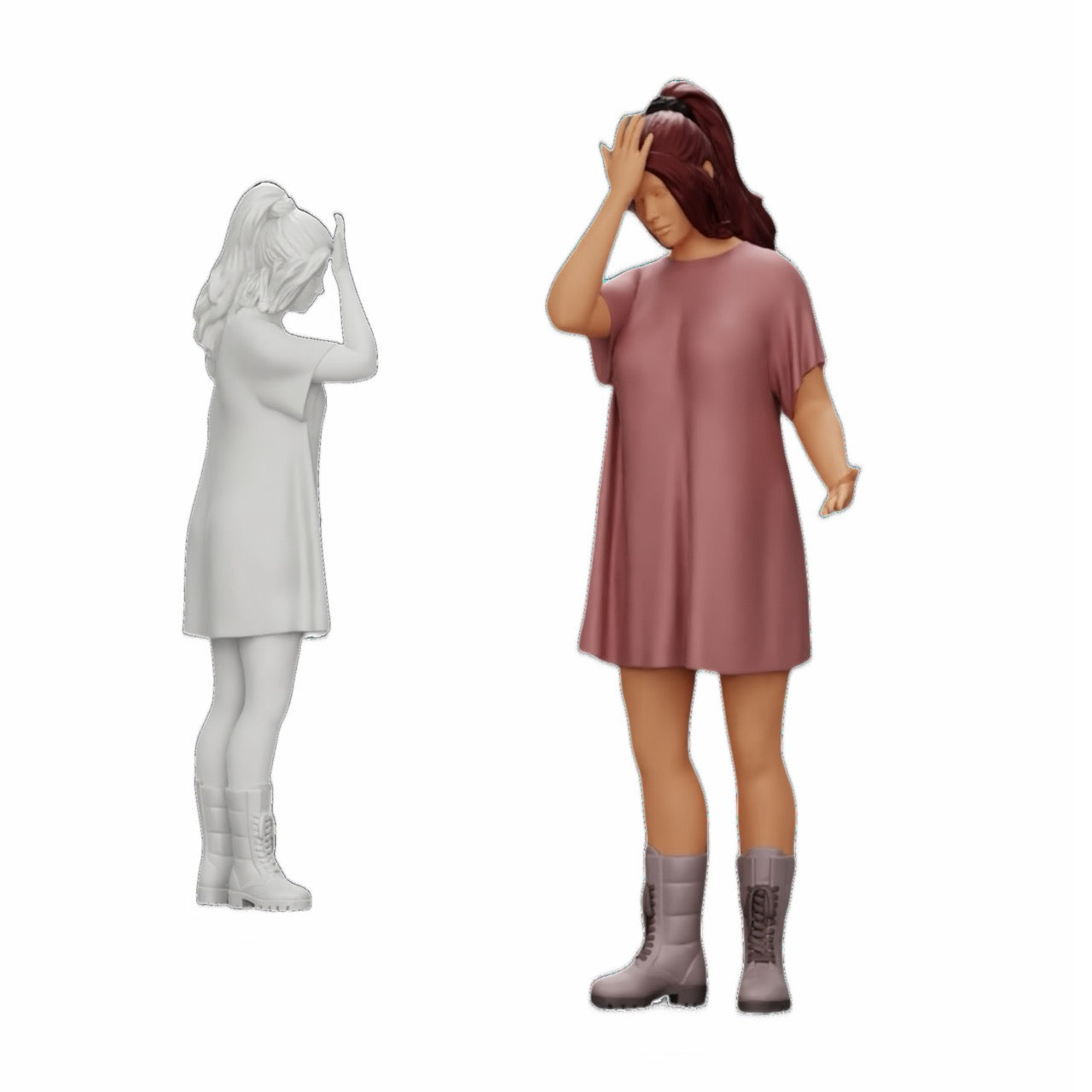 Diorama model building product photo 0: Young attractive girl in a long shirt and boots (Ref No. A37)