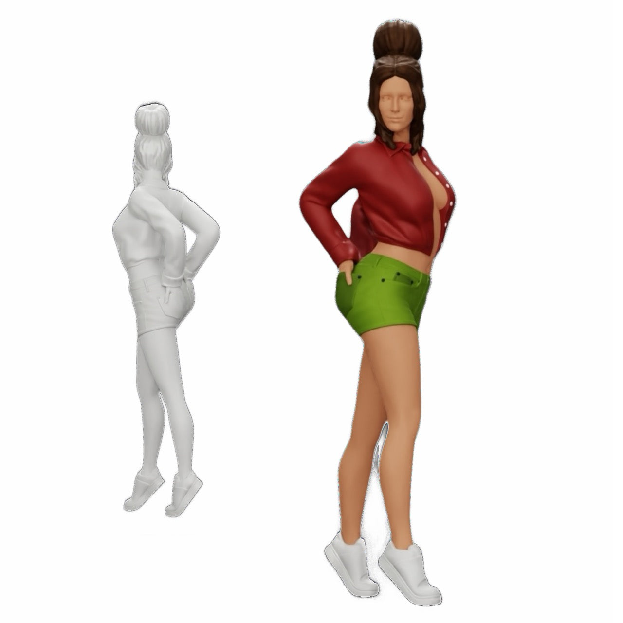 Diorama Modellbau Produktfoto 0: Sexy Mädchen in Shorts und offenem Minishirt und Händen in Gesäßtasche (Ref Nr. A38)