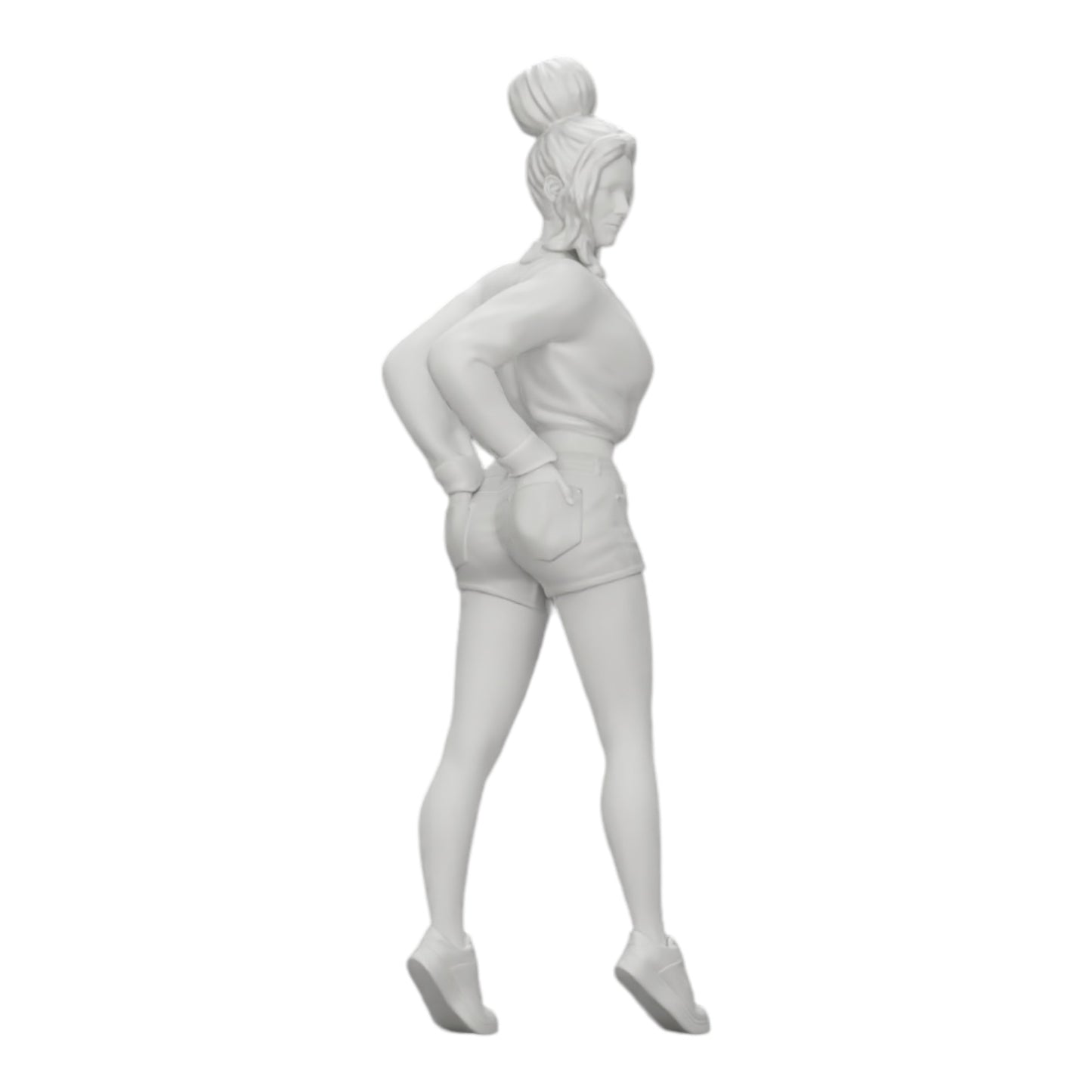 Diorama modelářství produktová fotografie 0: Sexy dívka v šortkách a otevřeném minitriku s rukama v kapsách na zadku (Ref č. A38)