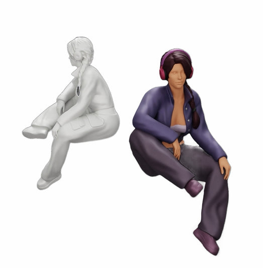 Imagem do produto de diorama: Menina jovem sentada ouvindo música com fones de ouvido (Ref. Nr. A42)