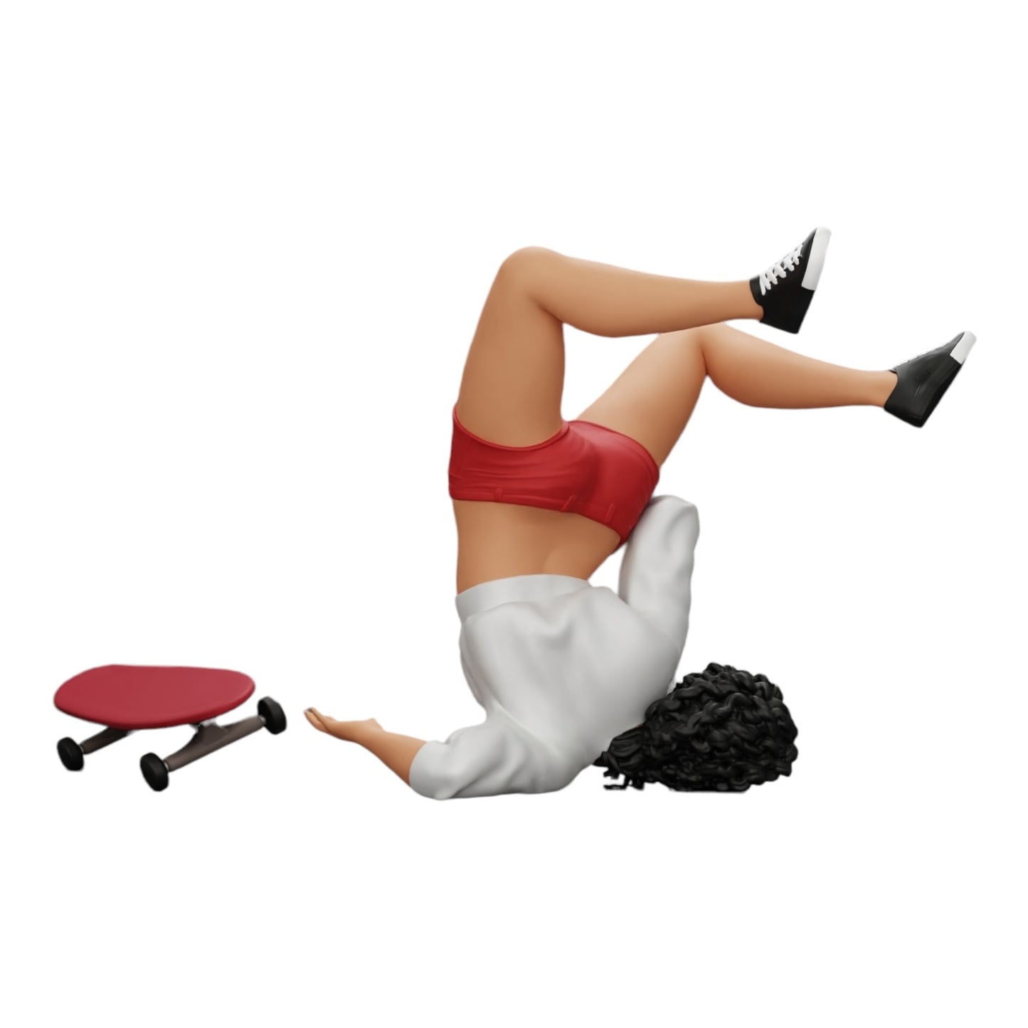 Diorama modelářství produktová fotografie 0: Dívka s kudrnatými vlasy spadne při sportu ze skateboardu (č. Ref. A44)