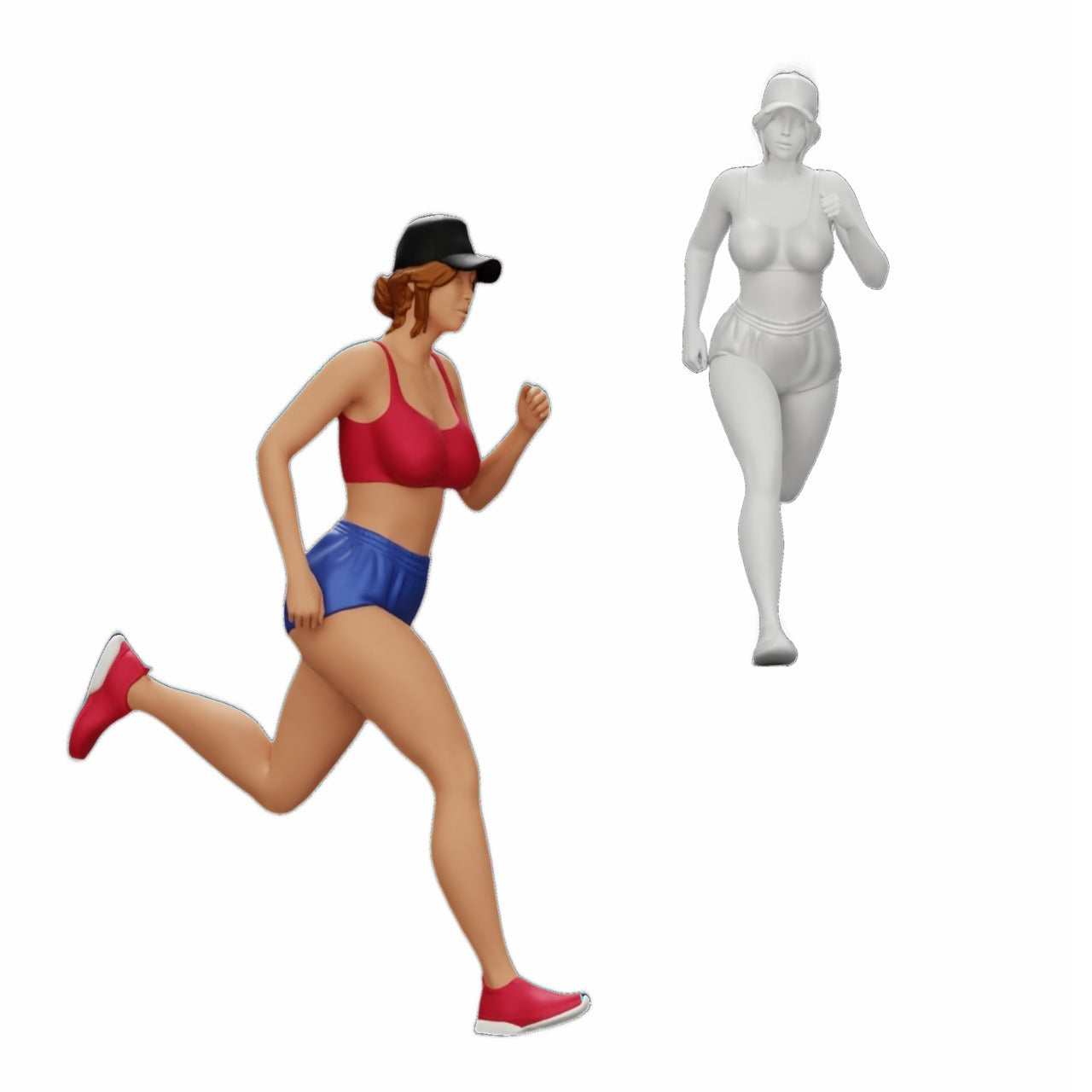 Diorama model building product photo 0: Female jogger/sportswoman running in shorts and cap (Ref No. A45)