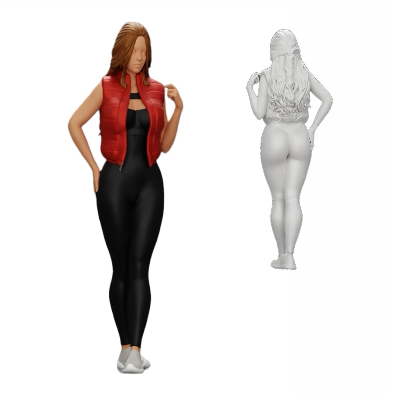 Imagem de produto de diorama: Mulher atraente com cabelo longo, usando body e colete aberto (Ref. Nr. A46)