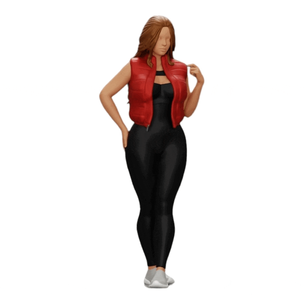 Imagem de produto de diorama: Mulher atraente com cabelo longo, usando body e colete aberto (Ref. Nr. A46)