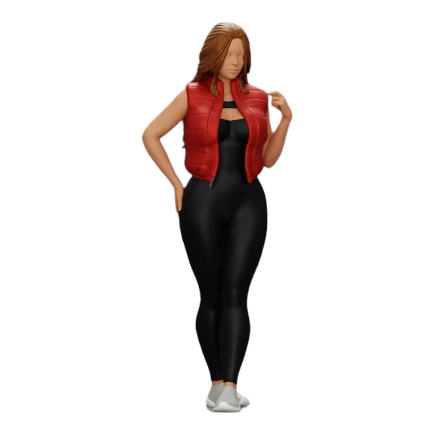 Imagem de produto de diorama: Mulher atraente com cabelo longo, usando body e colete aberto (Ref. Nr. A46)