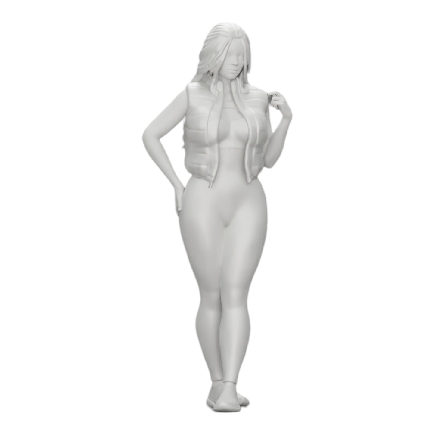 Imagem de produto de diorama: Mulher atraente com cabelo longo, usando body e colete aberto (Ref. Nr. A46)