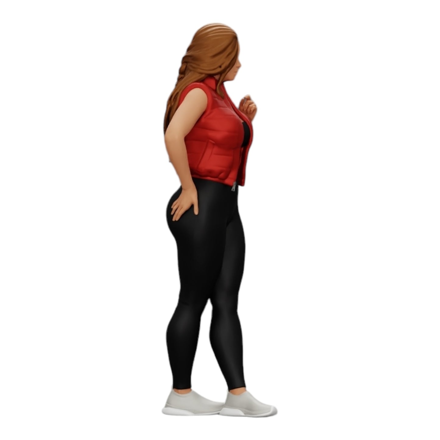 Imagem de produto de diorama: Mulher atraente com cabelo longo, usando body e colete aberto (Ref. Nr. A46)