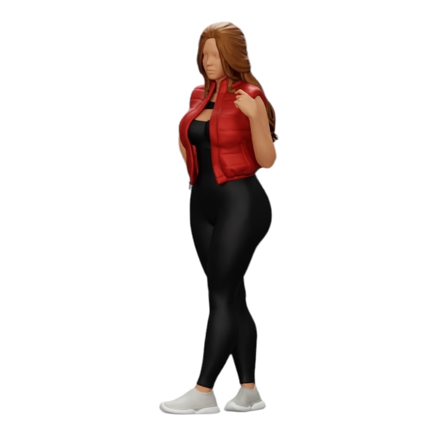 Imagem de produto de diorama: Mulher atraente com cabelo longo, usando body e colete aberto (Ref. Nr. A46)