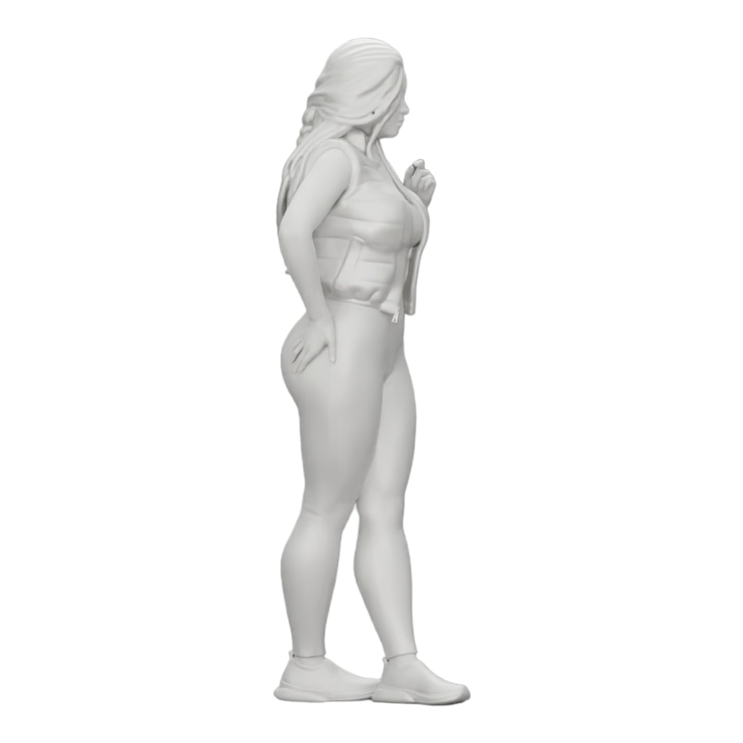 Imagem de produto de diorama: Mulher atraente com cabelo longo, usando body e colete aberto (Ref. Nr. A46)