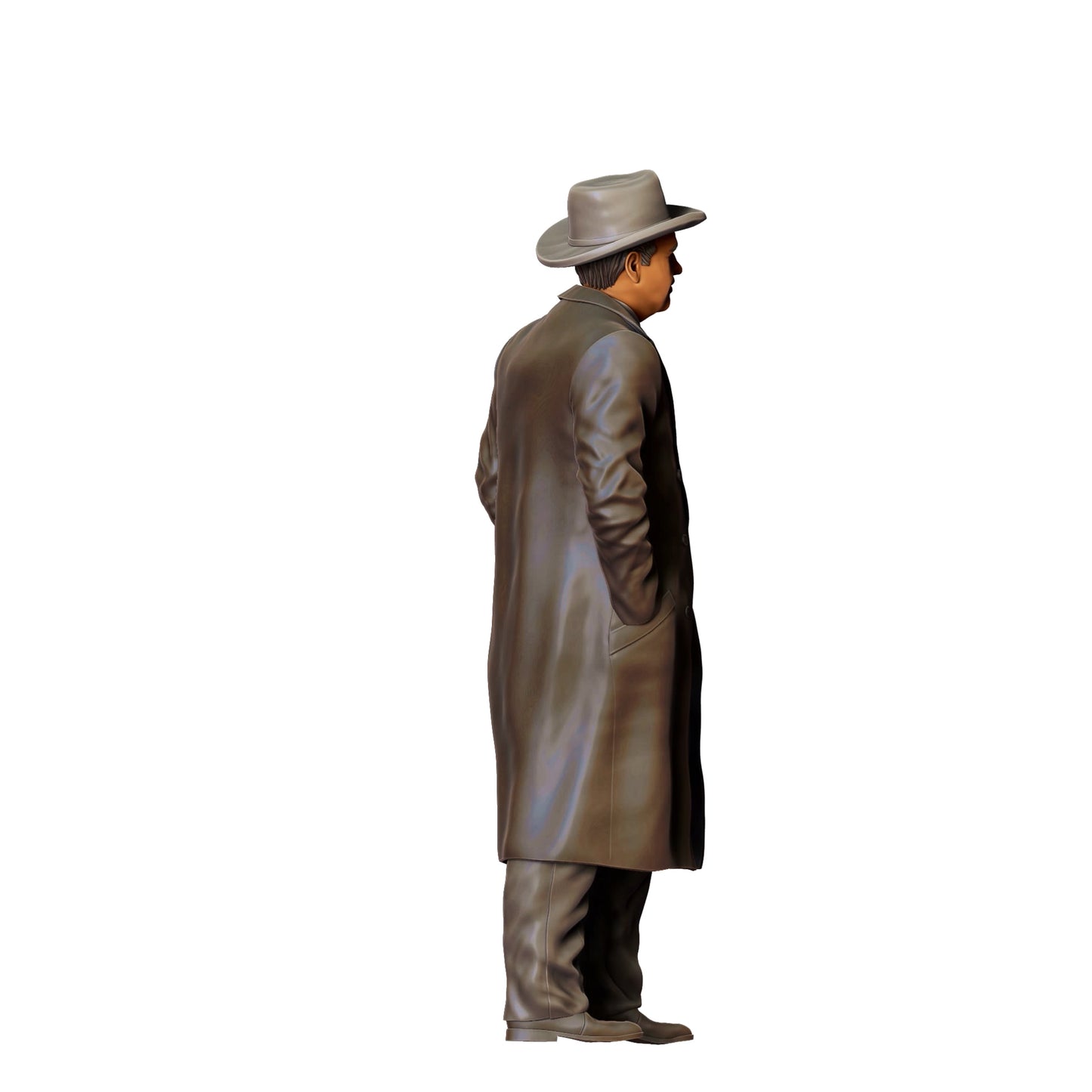 Diorama modelářství produktová fotografie 0: Staromódní muž s pláštěm a kloboukem - gangsterboss (Ref. č. 358)