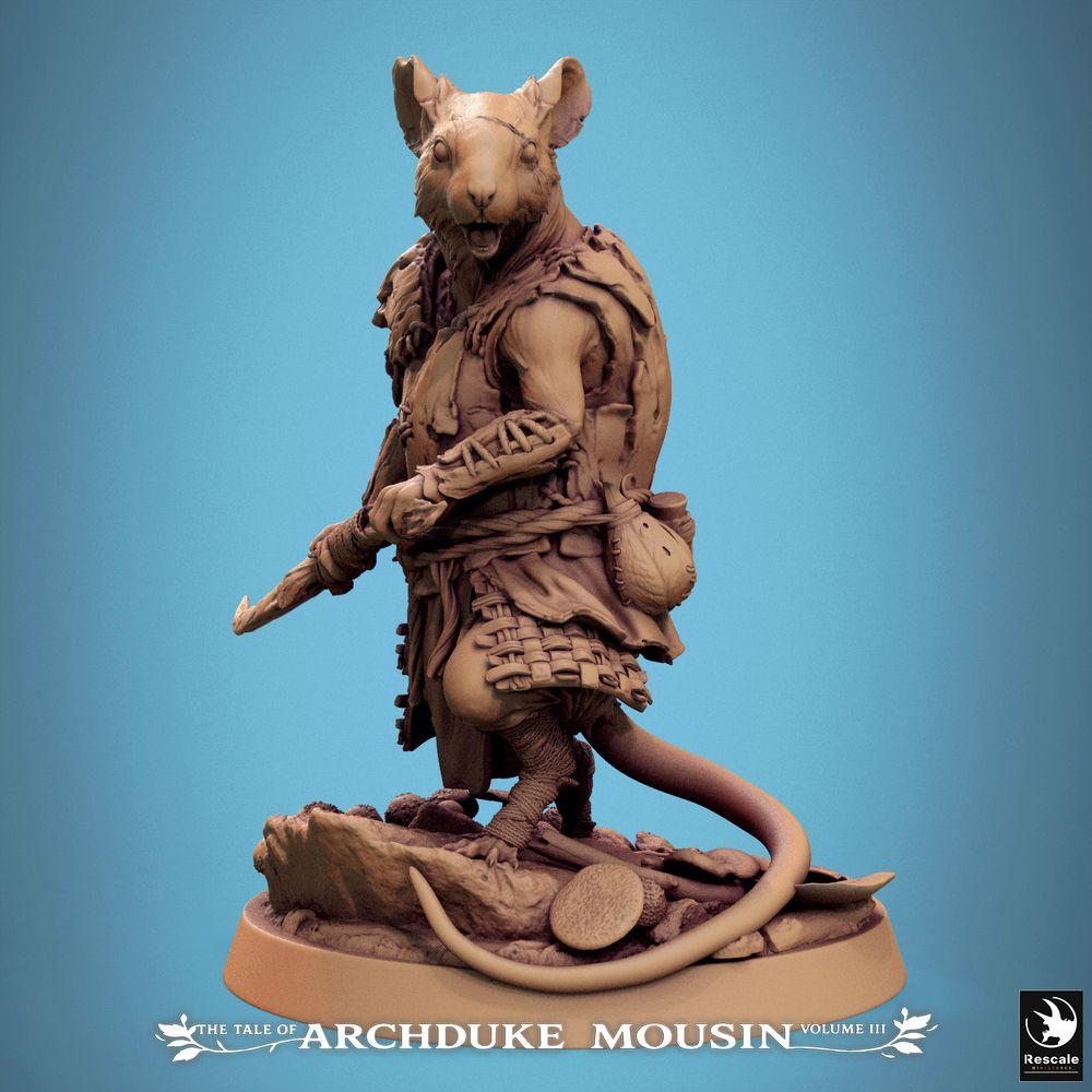 Produktový obrázek Tabletop 28mm Lord of the Print (LotP) 0: Tabletop miniatura: Rattling, myší válečník v útoku, kmenový válečník a skaut (25_07_G1)