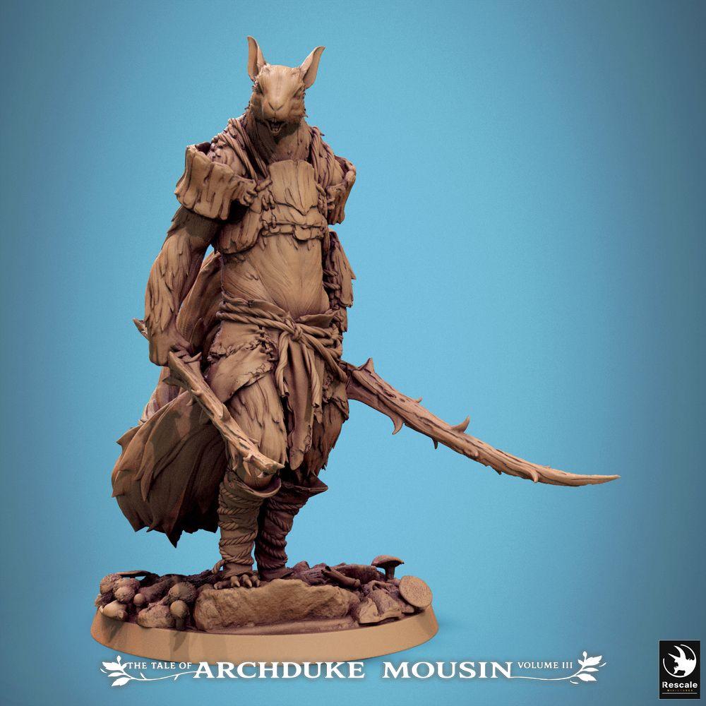 Φωτογραφία προϊόντος Tabletop 28mm Lord of the Print (LotP) 0: Tabletop Μινιατούρα: Αρχηγός Ραττών με δύο καμπυλωτές λεπίδες - Ζώο-άνθρωπος Warlord, Διοικητής, Ξιφομάχος, Δίδυμο Όπλο, Skirmish/RPG, Boss-Monster, Βάση Diorama Δάσος/Σπήλαιο (25_07_M9)