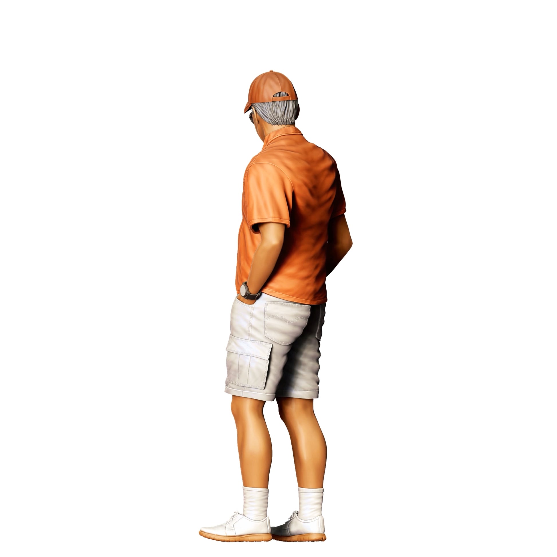 Diorama model building product photo 0: Man with cap examines car - car scene (Ref. No. 364)