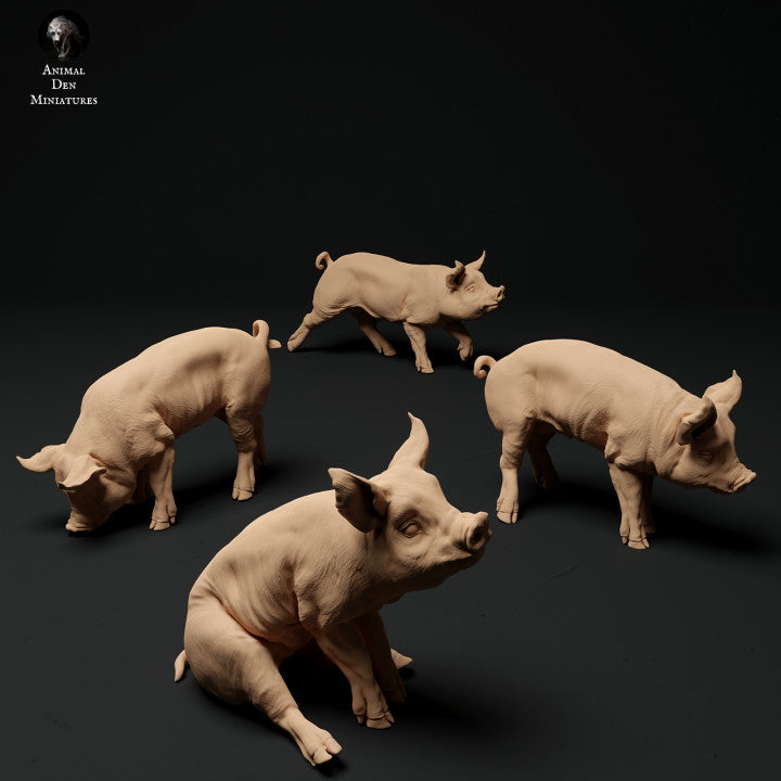 Foto do produto Figura de animal Diorama, Modelismo: 0: Figuras de animais de fazenda: Porquinhos (4 peças) - Porco Berkshire