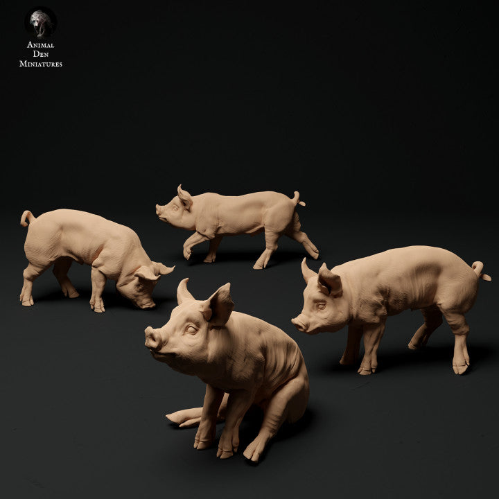 Foto do produto Figura de animal Diorama, Modelismo: 0: Figuras de animais de fazenda: Porquinhos (4 peças) - Porco Berkshire