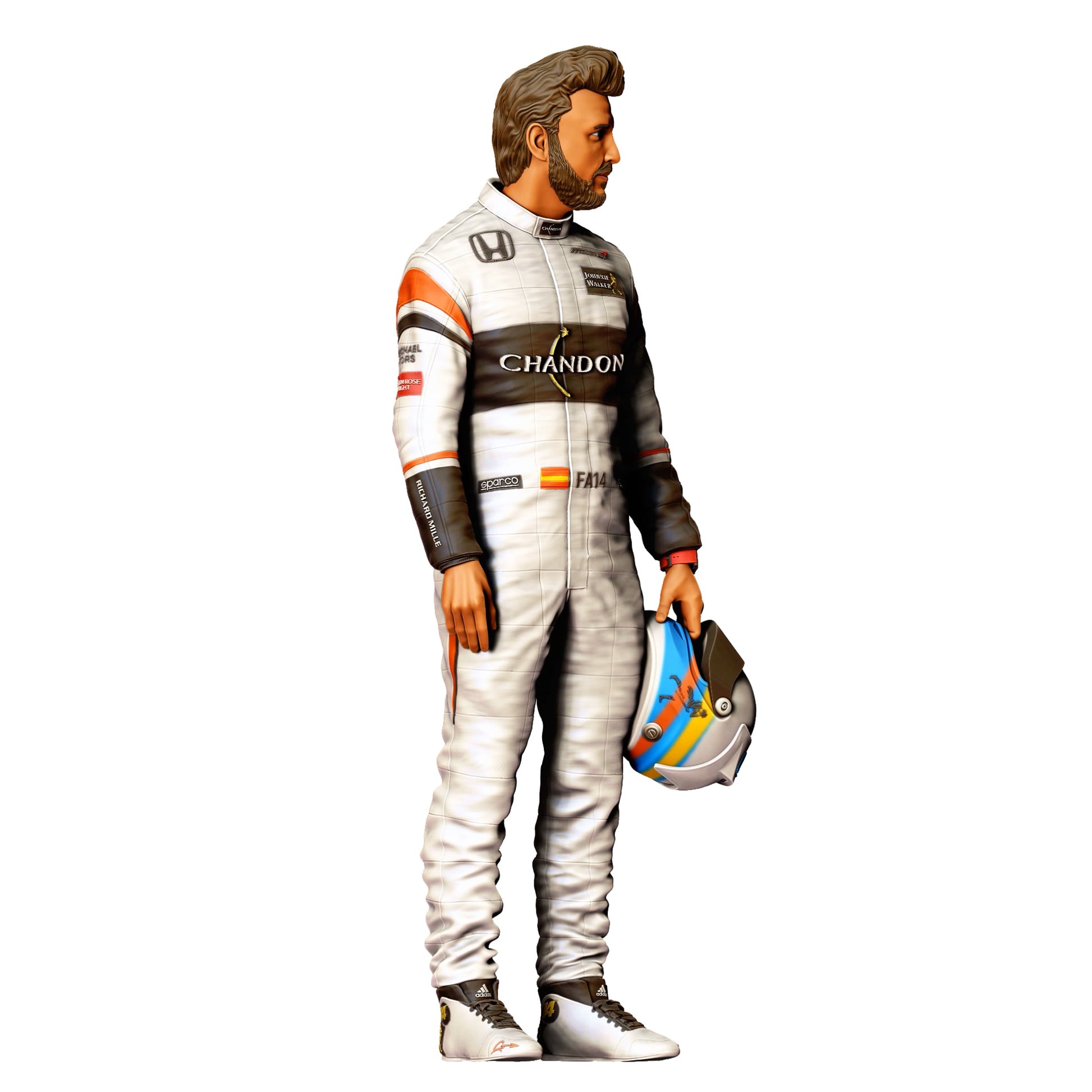 Diorama Modellbau Produktfoto 0: Rennfahrer in Overall – Figur mit Helm in der Hand (Ref. Nr. 415)