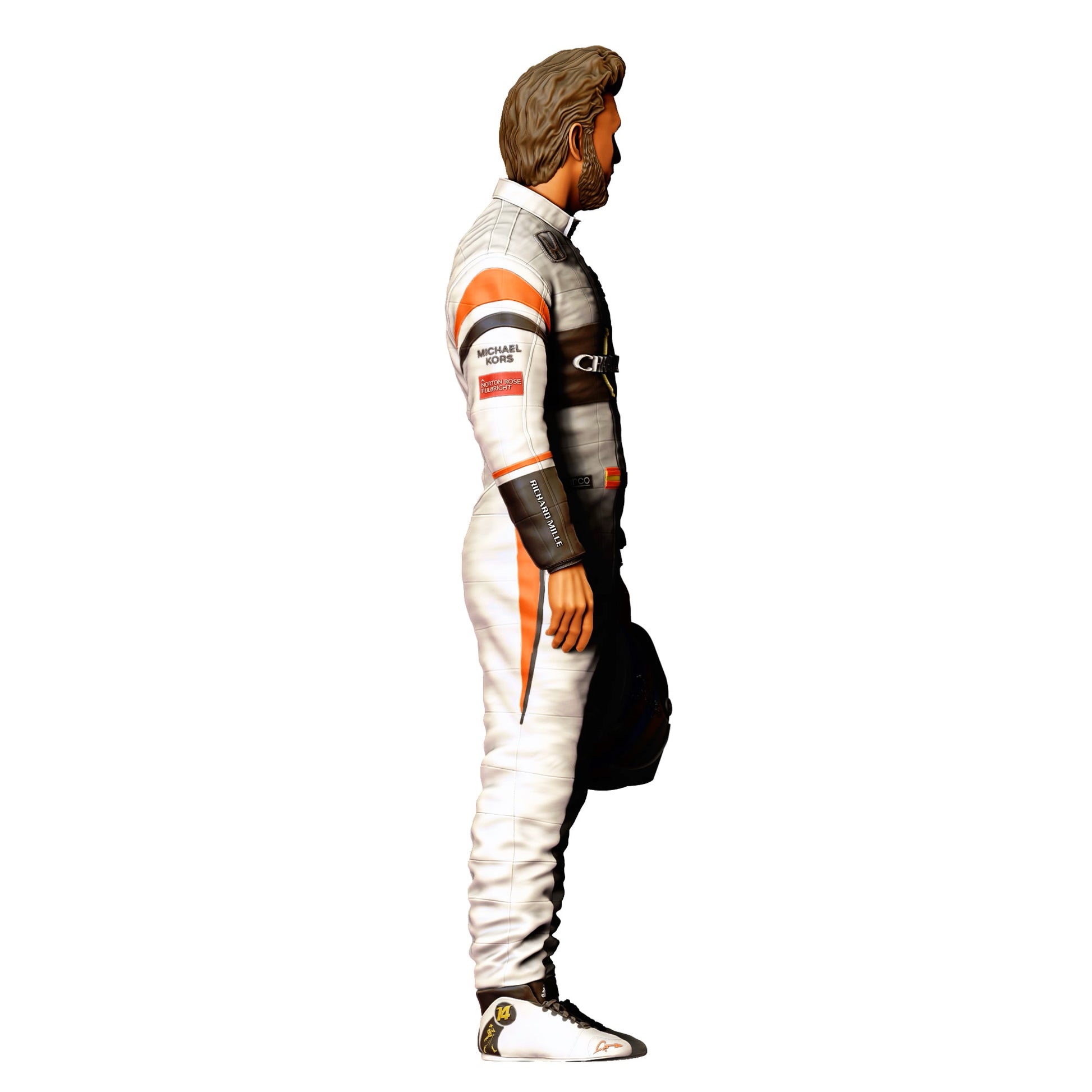 Diorama Modellbau Produktfoto 0: Rennfahrer in Overall – Figur mit Helm in der Hand (Ref. Nr. 415)