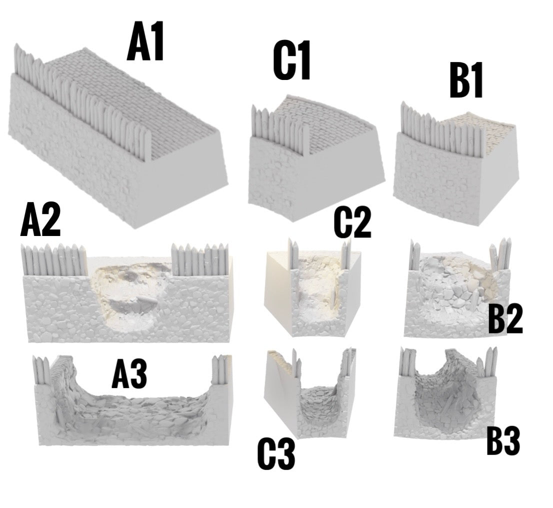 Produktová fotografie Tabletop 28mm terénních částí, domů, dekorací a dílů od Creation Conquest (CC) 0: Městské hradby B2 - Království Sasko - Středověká vesnice jezdců