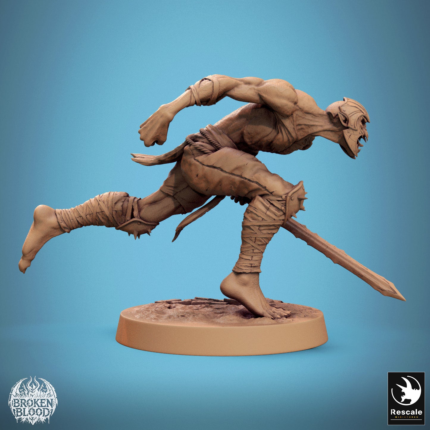 Produktfoto Tabletop 28mm Lord of the Print (LotP) 1: Tabletop Miniatur: Ghul Berserker Ravager, sprintender Unhold-Schlächter mit Krummschwert (24_11_C21)