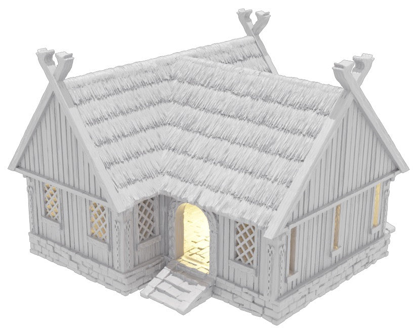 Produktová fotografie Tabletop 28mm terénní prvky, domy, dekorace a díly od Creation Conquest (CC) 0: Dům obchodníka - Království Sasko - Středověká vesnice jezdců