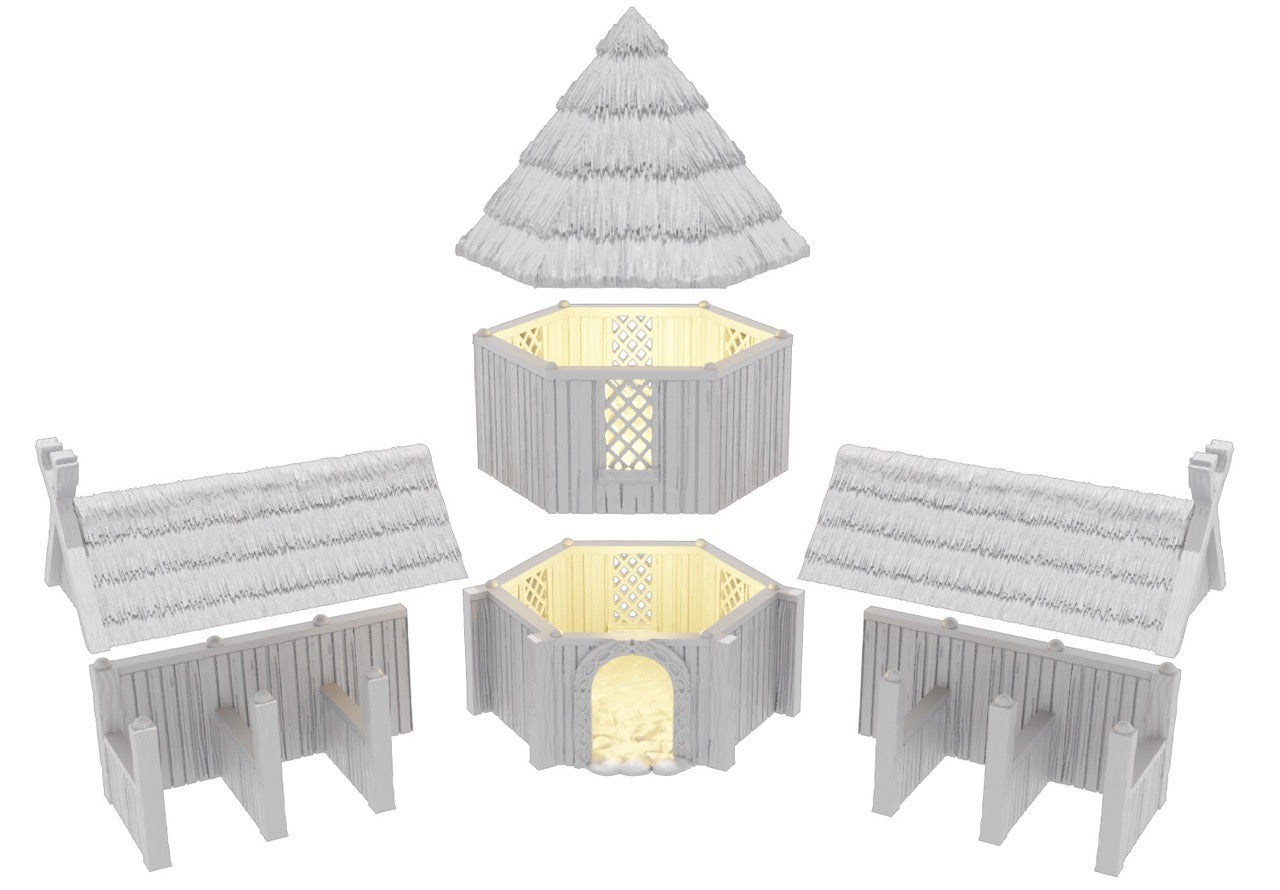 Foto do produto Tabletop 28mm partes de terreno, casas, decoração e bits da Creation Conquest (CC) 0: Estábulos - Reino da Saxônia - Aldeia medieval dos senhores dos cavalos