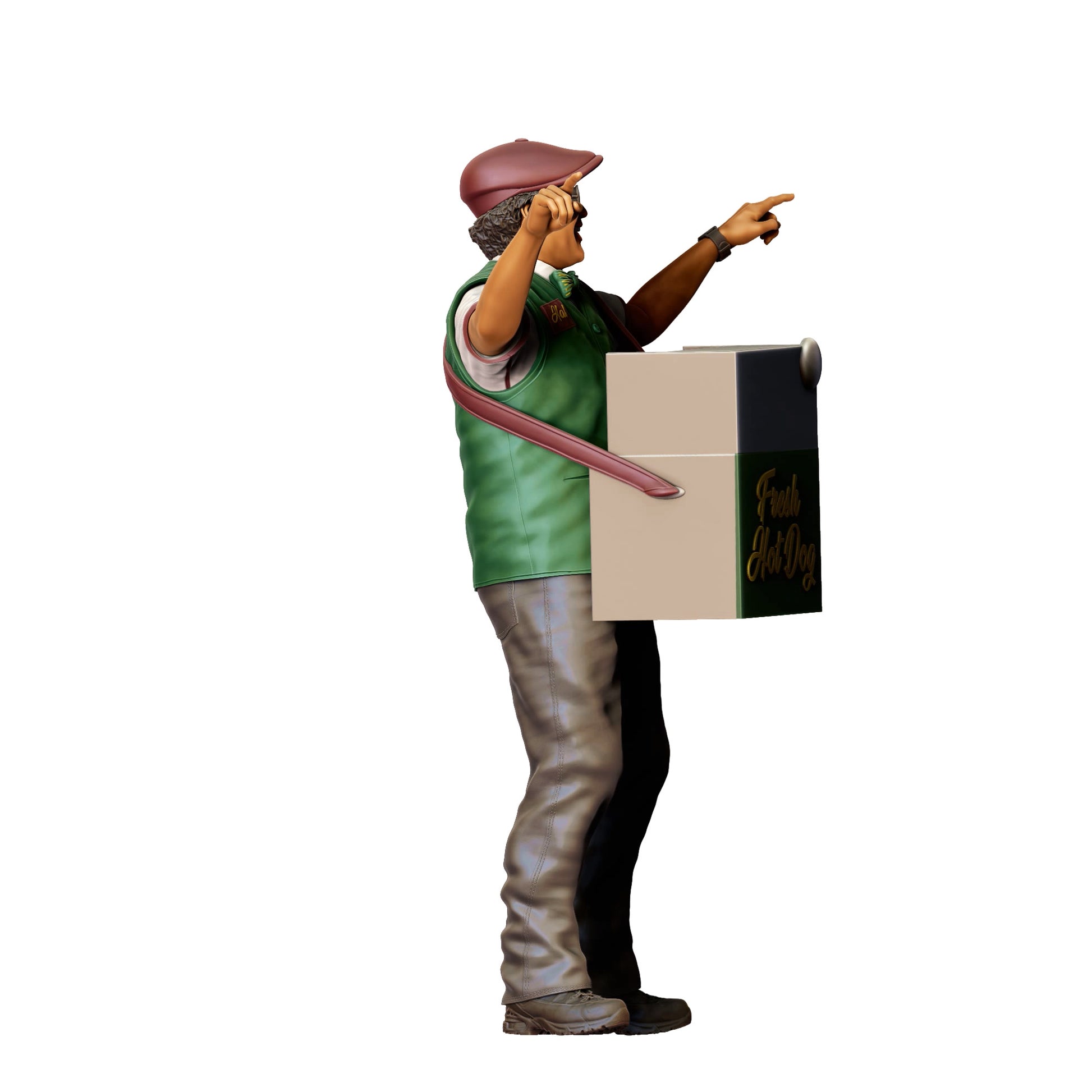 Diorama Modellbau Produktfoto 0: Hotdog-Verkäufer mit Bauchladen – Figur mit Mütze und Weste (Ref. Nr. 409)