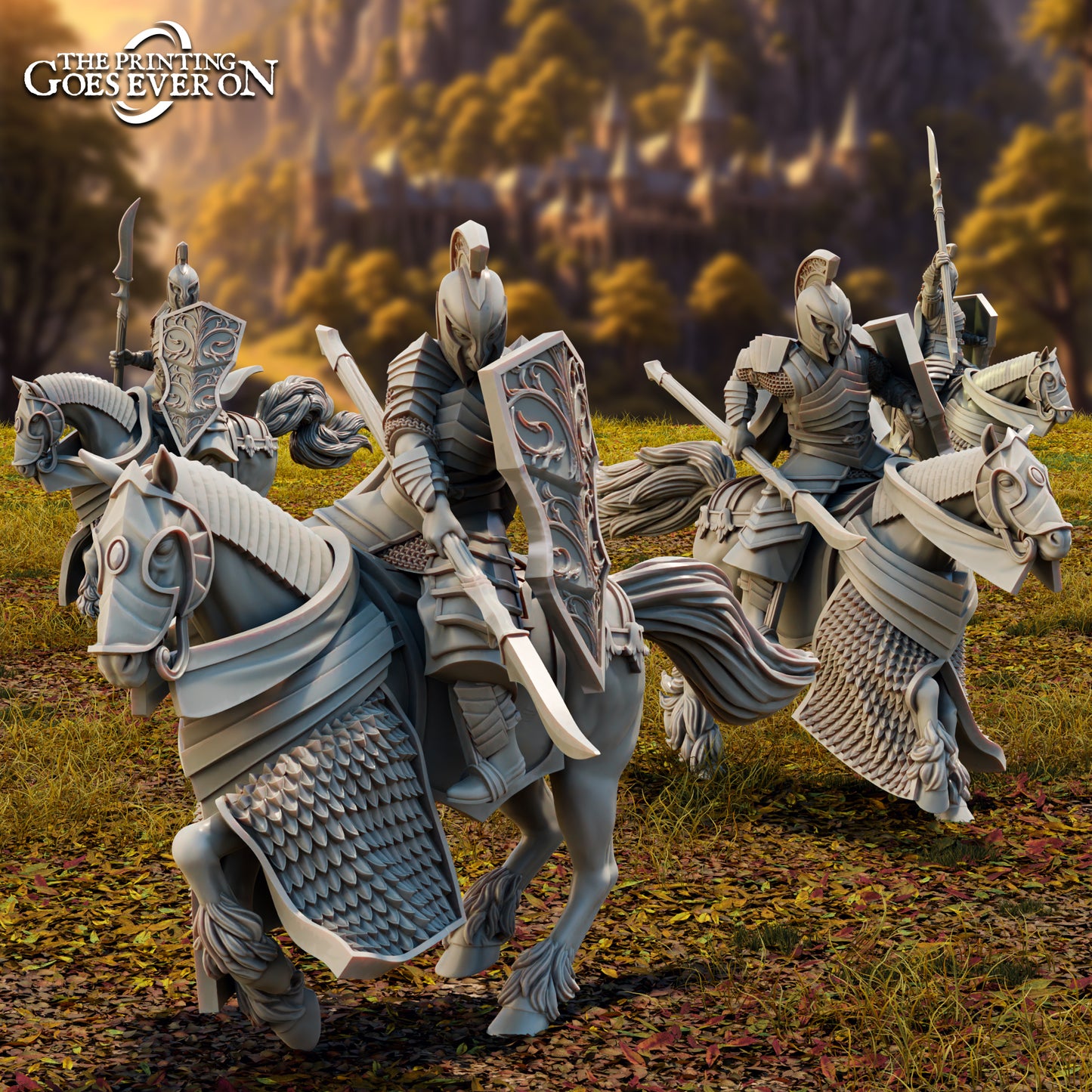 Foto do produto Tabletop 28mm The Printing Goes Ever On (TPGEO) 0: Soldados Altos Elfos - 4 Cavaleiros Elfos - Guerreiros Montados com Espada e Arco