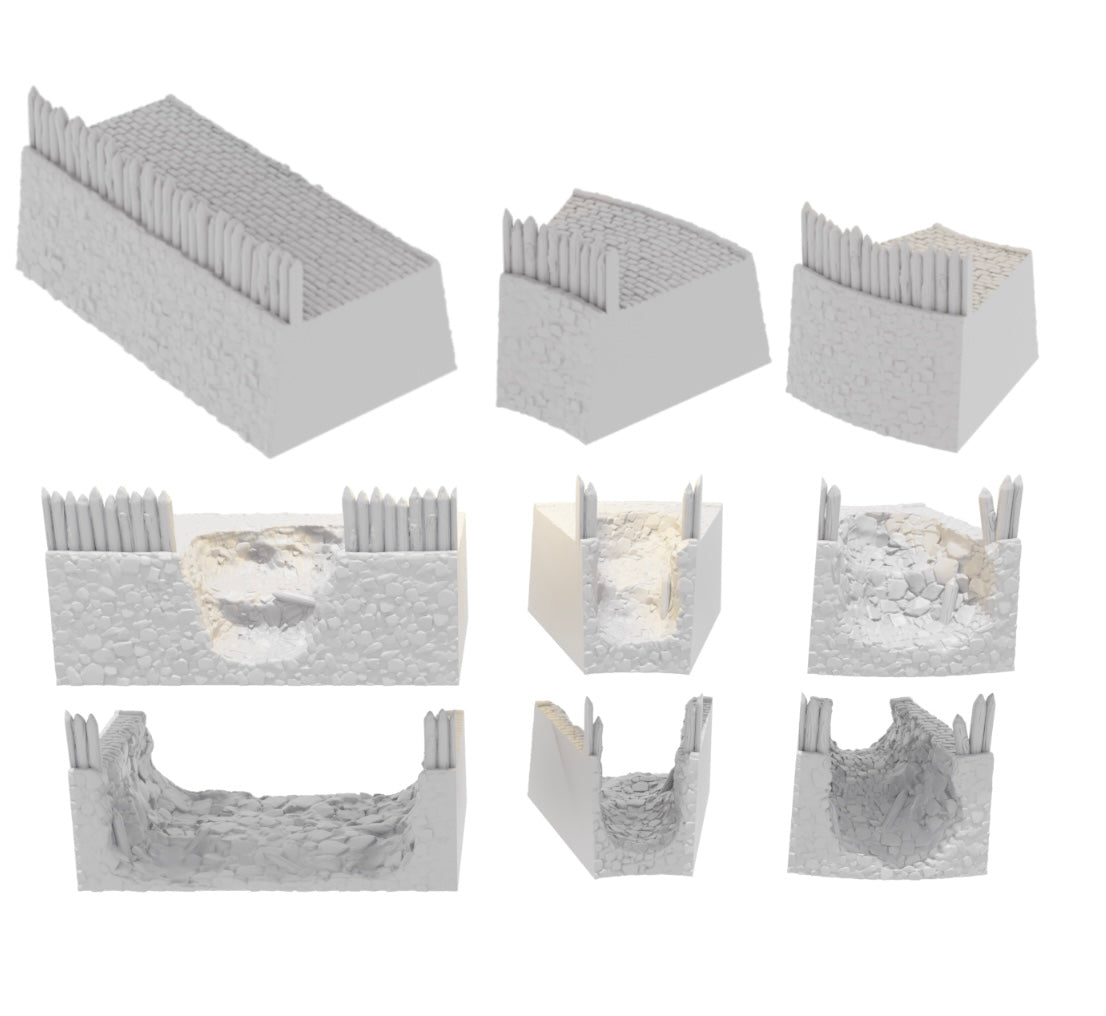 Foto do produto Tabletop 28mm partes de terreno, casas, decoração e bits da Creation Conquest (CC) 0: Conjunto de muros da cidade - Reino da Saxônia - Vila medieval dos senhores dos cavalos