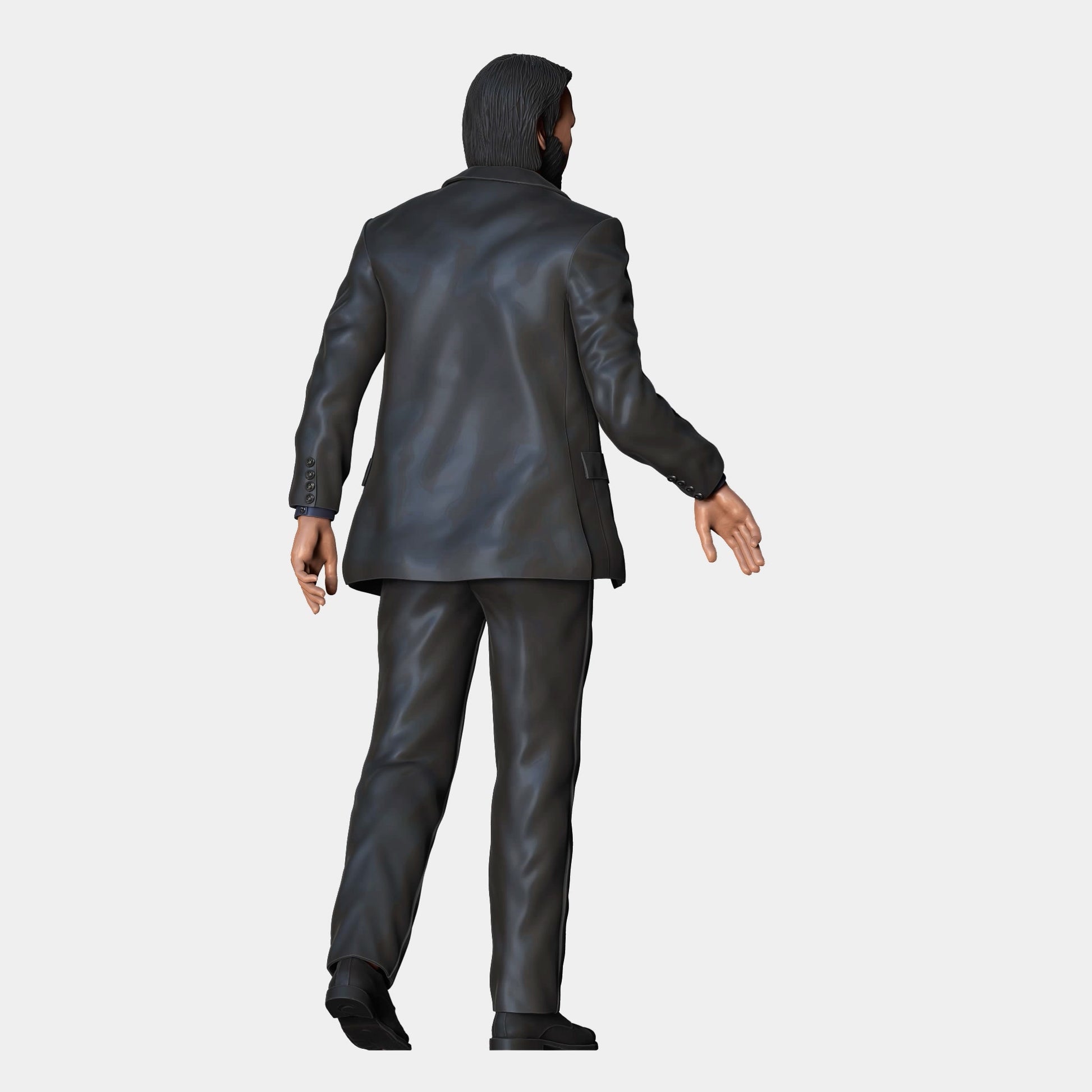 Product photo diorama and model building miniature figure: standing man in leather coat opening door