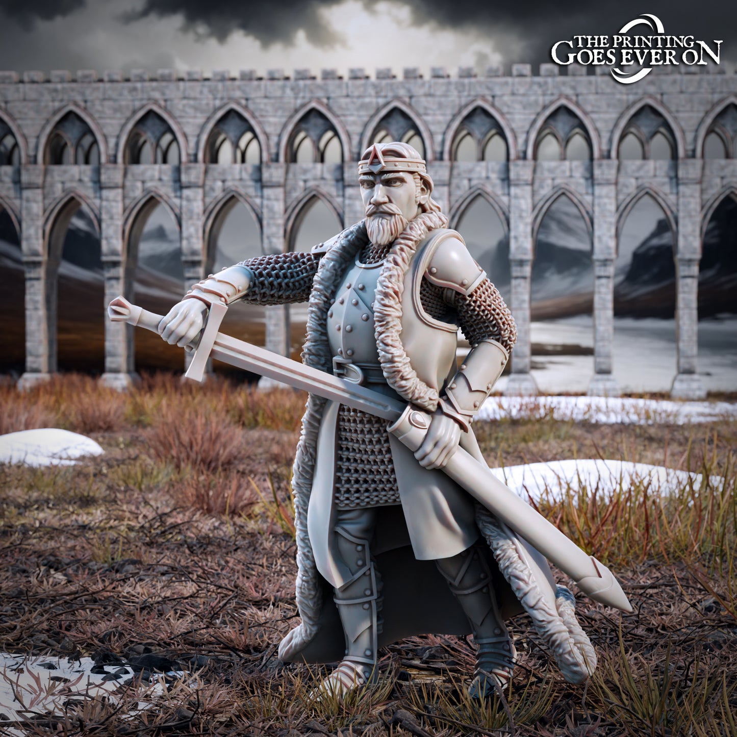 Produktová fotografie Tabletop 28mm The Printing Goes Ever On (TPGEO) 0: Král Arvelon - Jezdec a pěšák: Statečný vůdce lidí ze severu