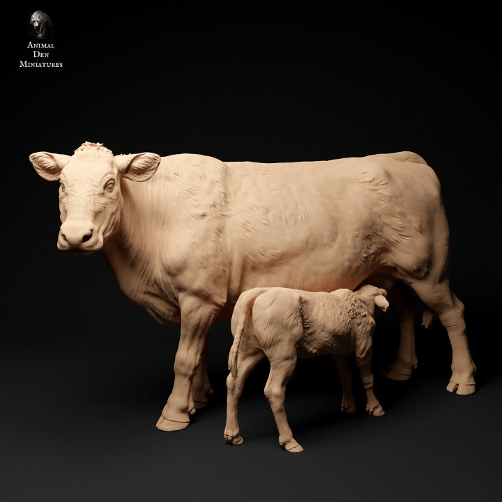 Product photo Animal Figure Diorama, Model Building: 0: Farm Animal Figure: Cow and Calf - Red Devon Cow