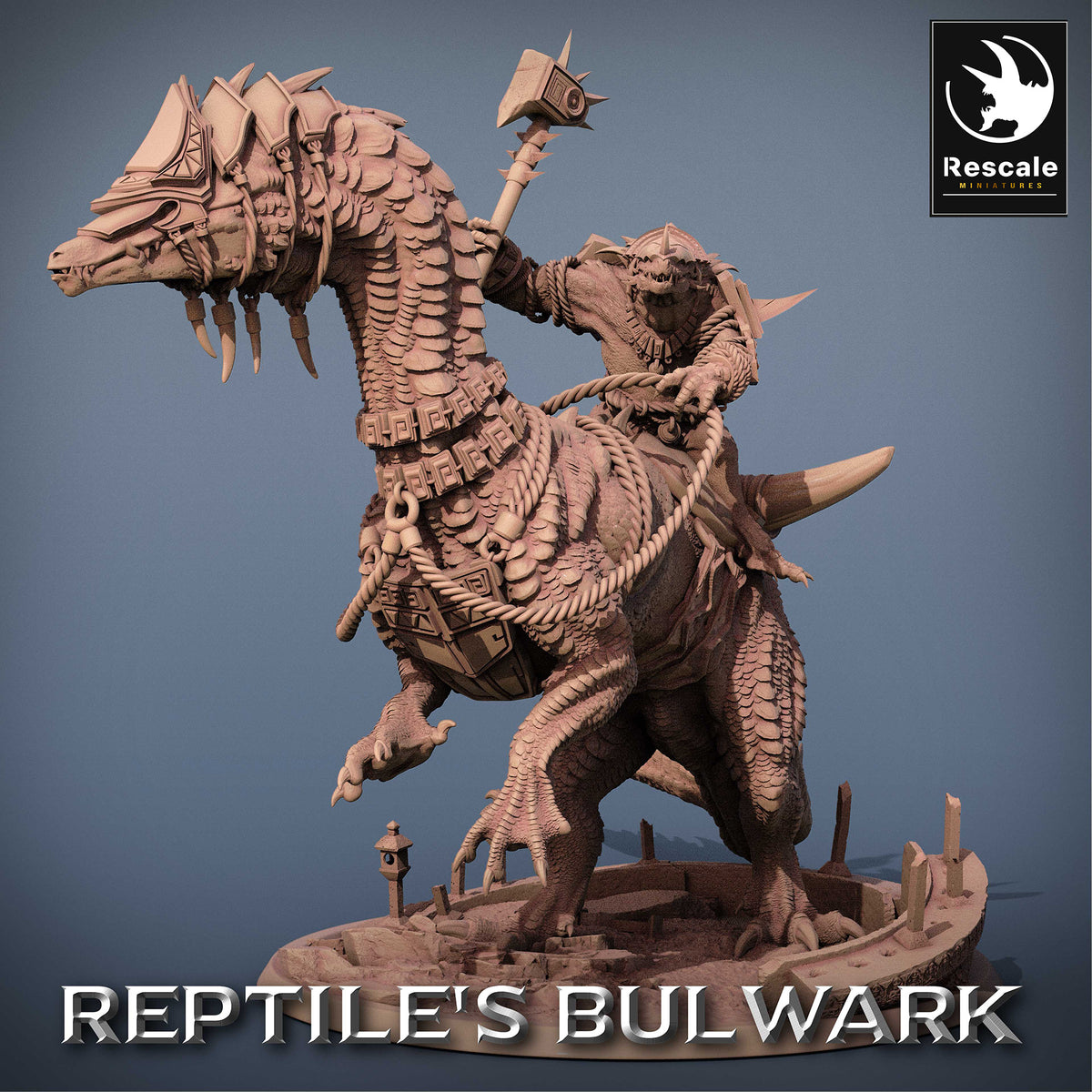 Imagem do produto 1 de 7: Miniatura de Tabletop: Cavaleiro Lagarto / Guerreiro Lagarto em Montaria de Dinossauro, Cavalaria de Saurídeos, Cavaleiro de Bestas com Clava de Duas Mãos (23_06_C10)